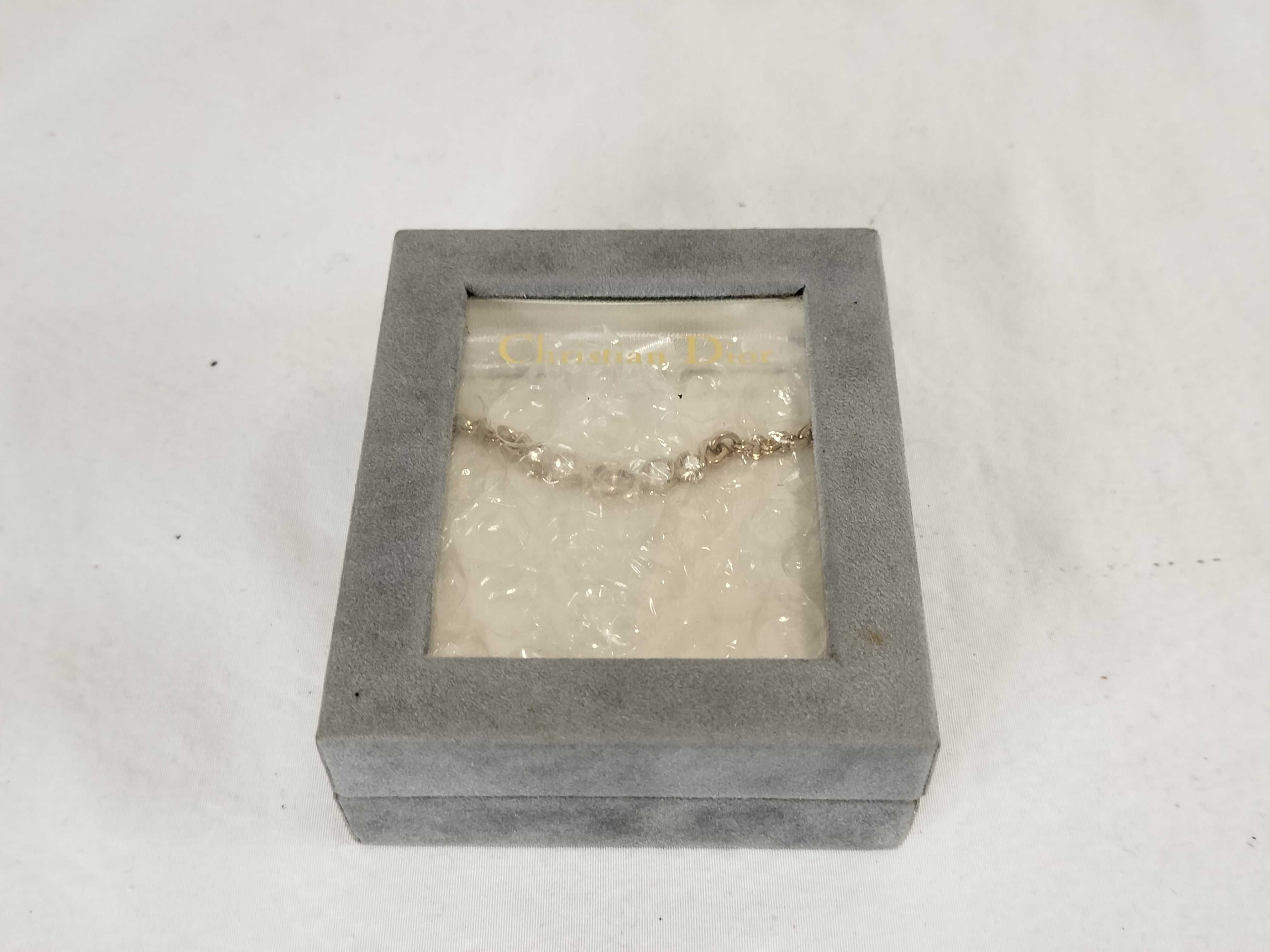 necklace with CD logo, rhinestones, GP gold color, with box. — view 10