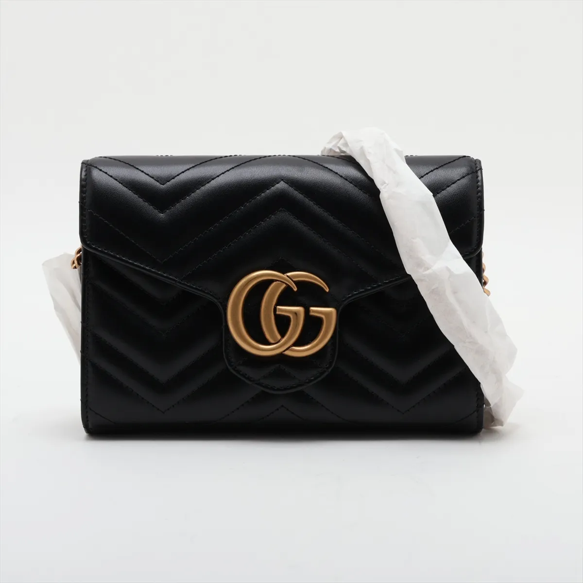 GG Marmont 474575 Leather Chain Wallet, Black