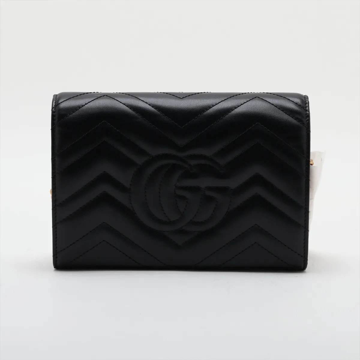 GG Marmont 474575 Leather Chain Wallet, Black — view 2