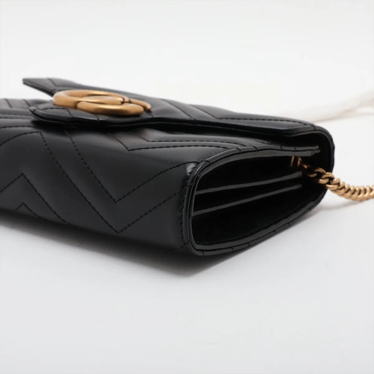 GG Marmont 474575 Leather Chain Wallet, Black — view 3