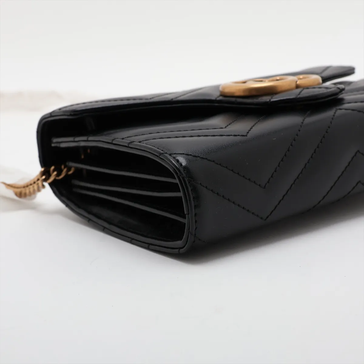 GG Marmont 474575 Leather Chain Wallet, Black — view 4