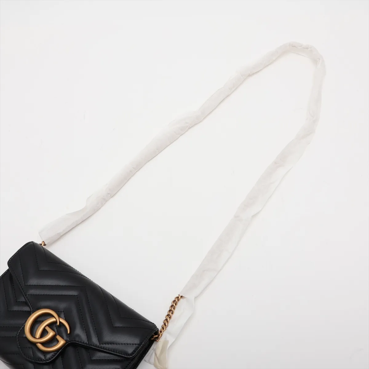 GG Marmont 474575 Leather Chain Wallet, Black — view 5