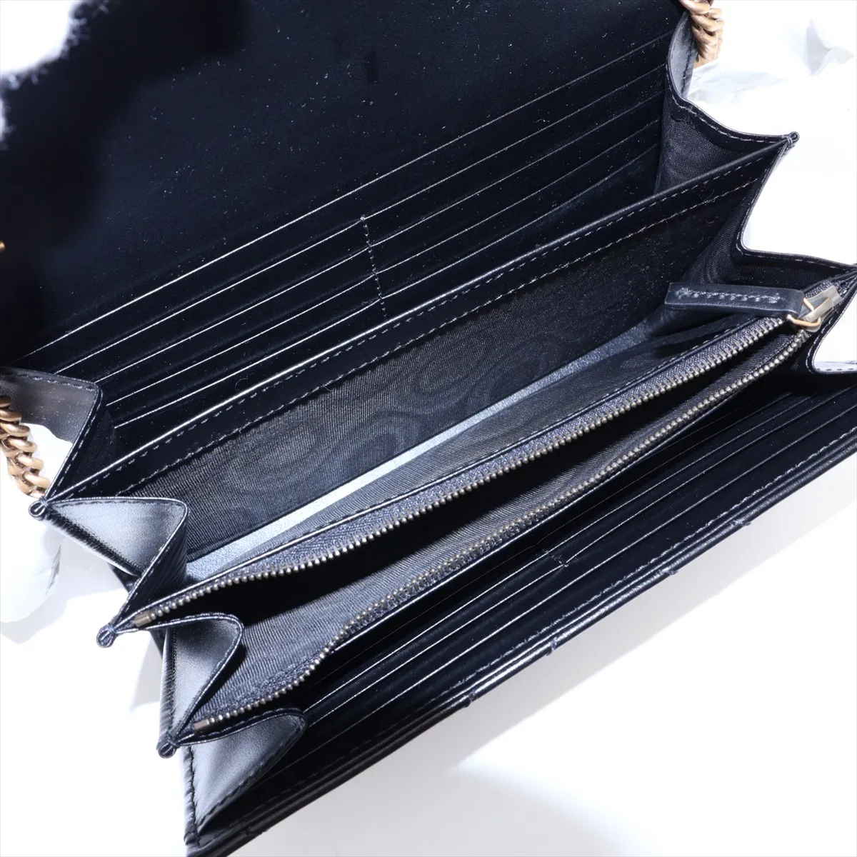 GG Marmont 474575 Leather Chain Wallet, Black — view 6