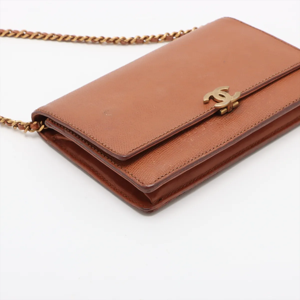 Cocomark Leather Chain Wallet Brown Gold Hardware No Pull Leather — view 4