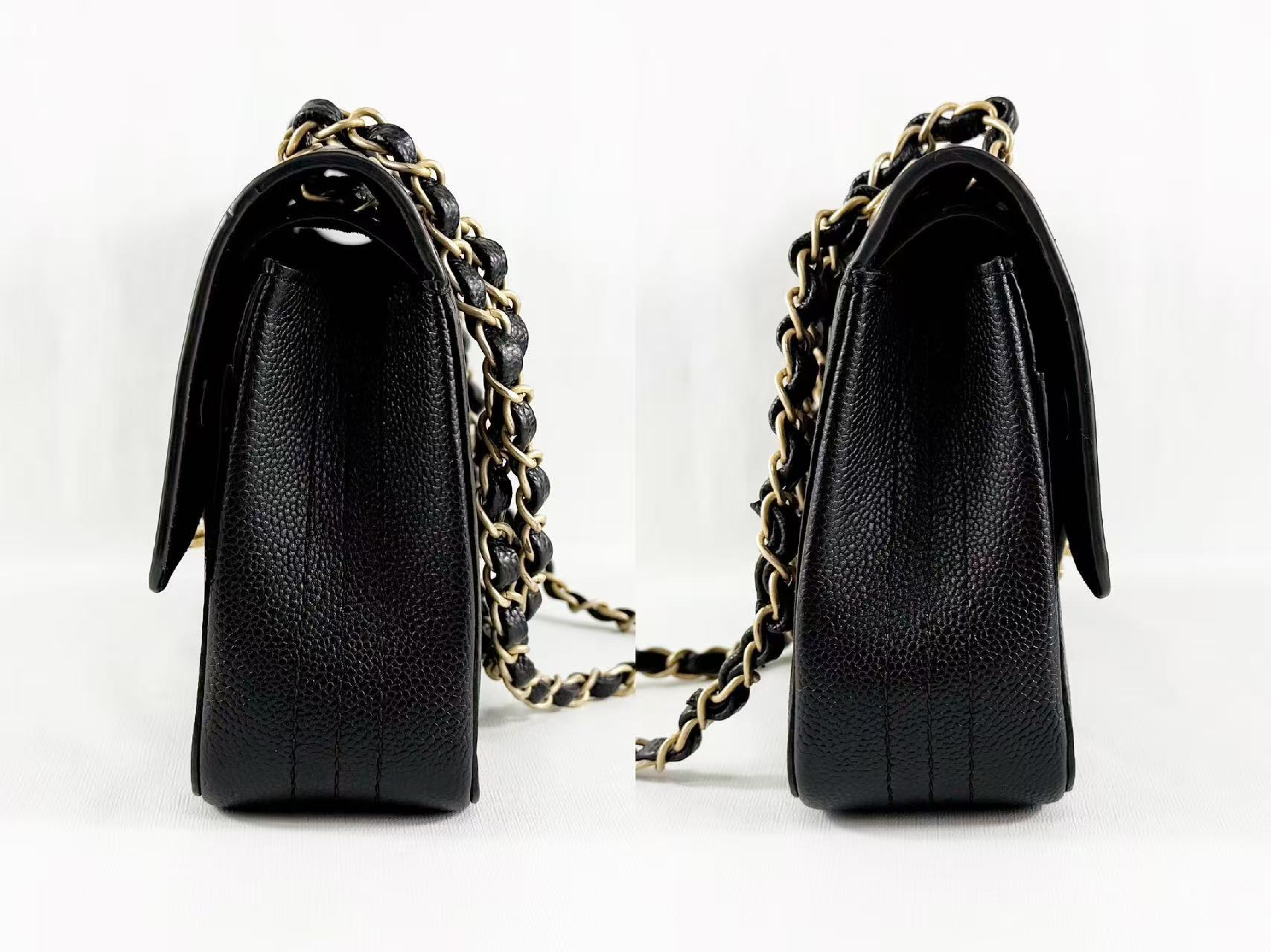 Black Caviar Skin Tanlock Double Flap Shoulder Bag, W25/H15/D6cm (approx.), Serial Number , Vintage Gold Hardware, with Dust Bag and Sticker. (Item No. 23961419) — view 11
