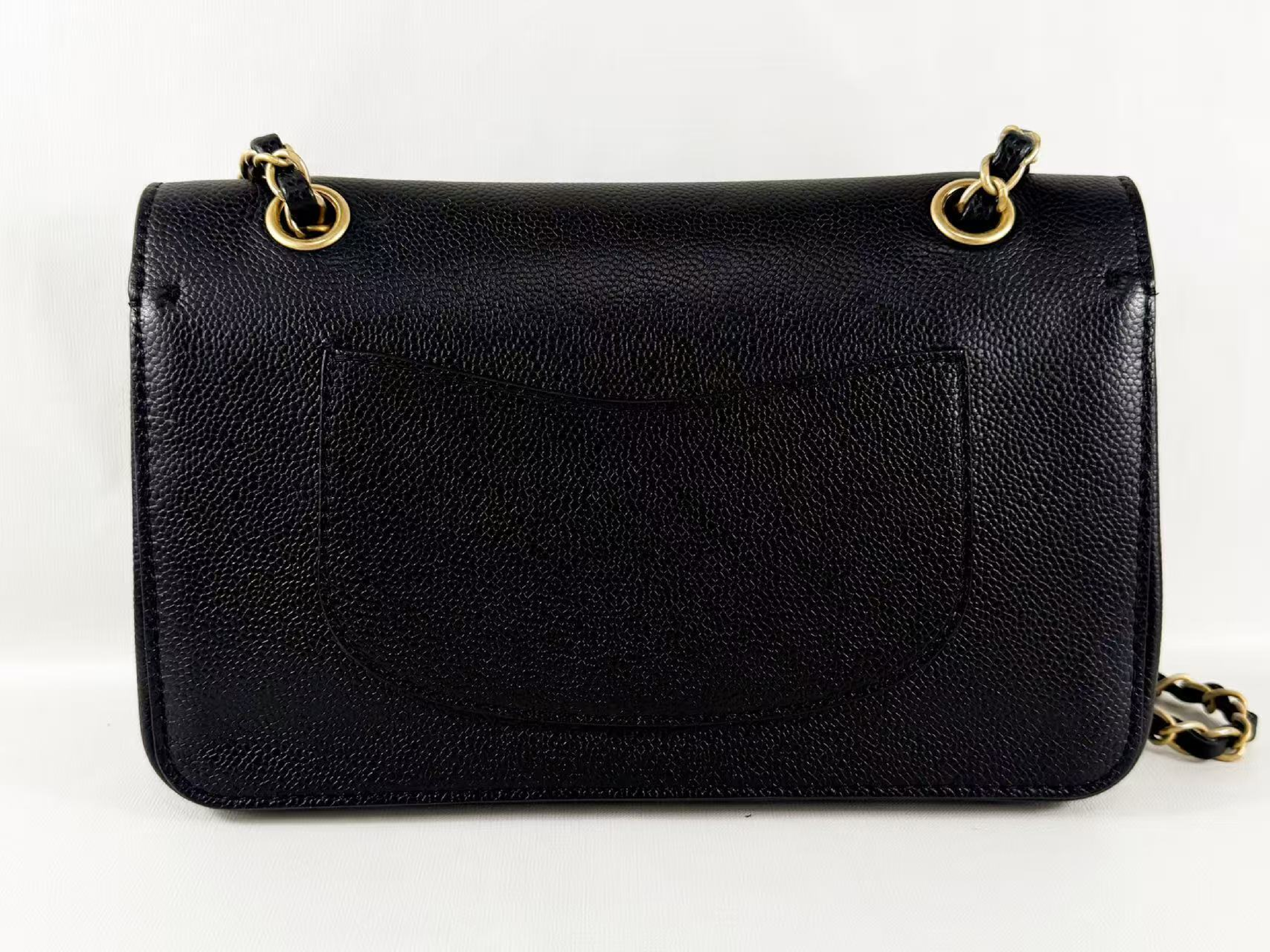 Black Caviar Skin Tanlock Double Flap Shoulder Bag, W25/H15/D6cm (approx.), Serial Number , Vintage Gold Hardware, with Dust Bag and Sticker. (Item No. 23961419) — view 3