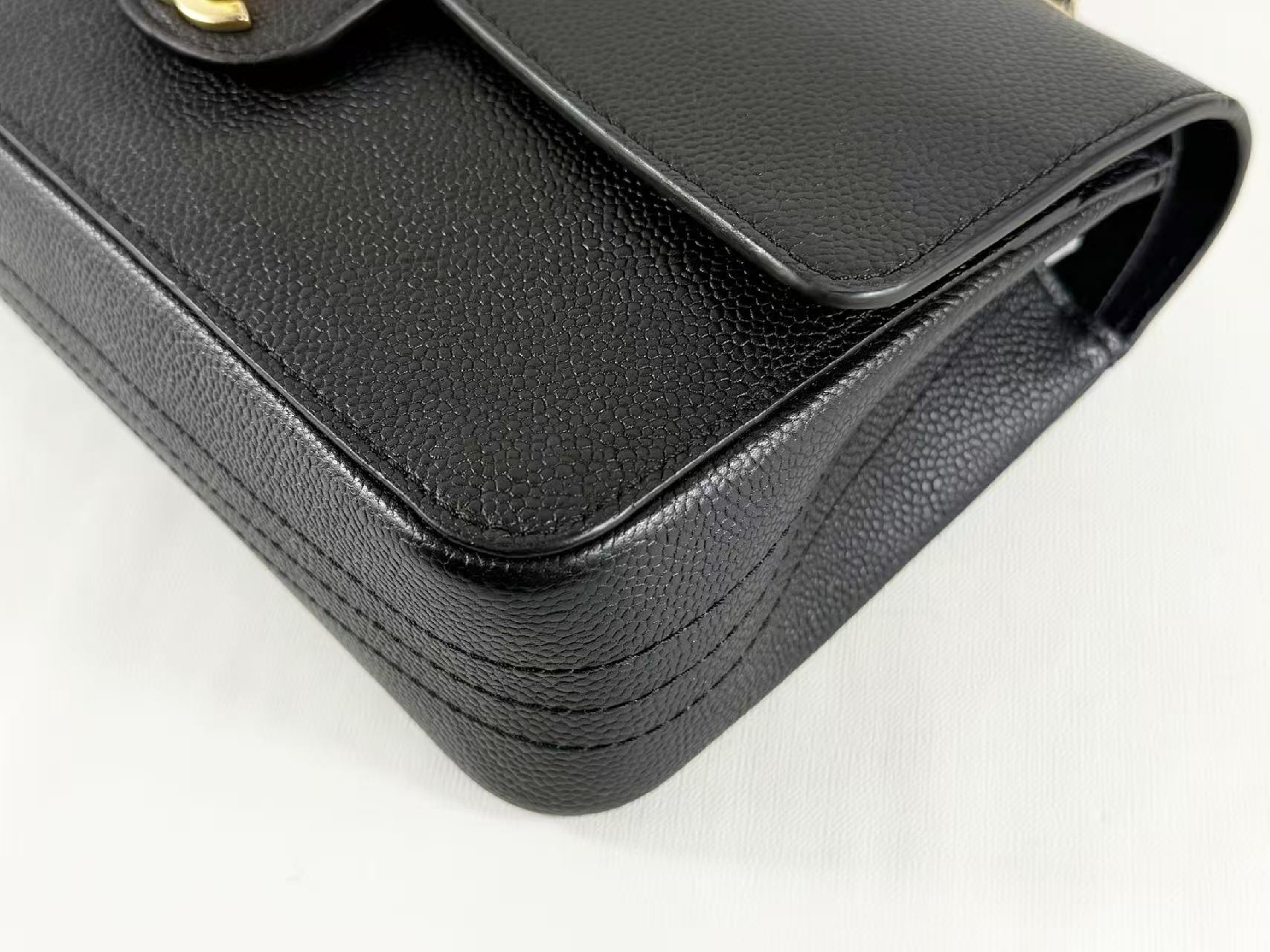 Black Caviar Skin Tanlock Double Flap Shoulder Bag, W25/H15/D6cm (approx.), Serial Number , Vintage Gold Hardware, with Dust Bag and Sticker. (Item No. 23961419) — view 9
