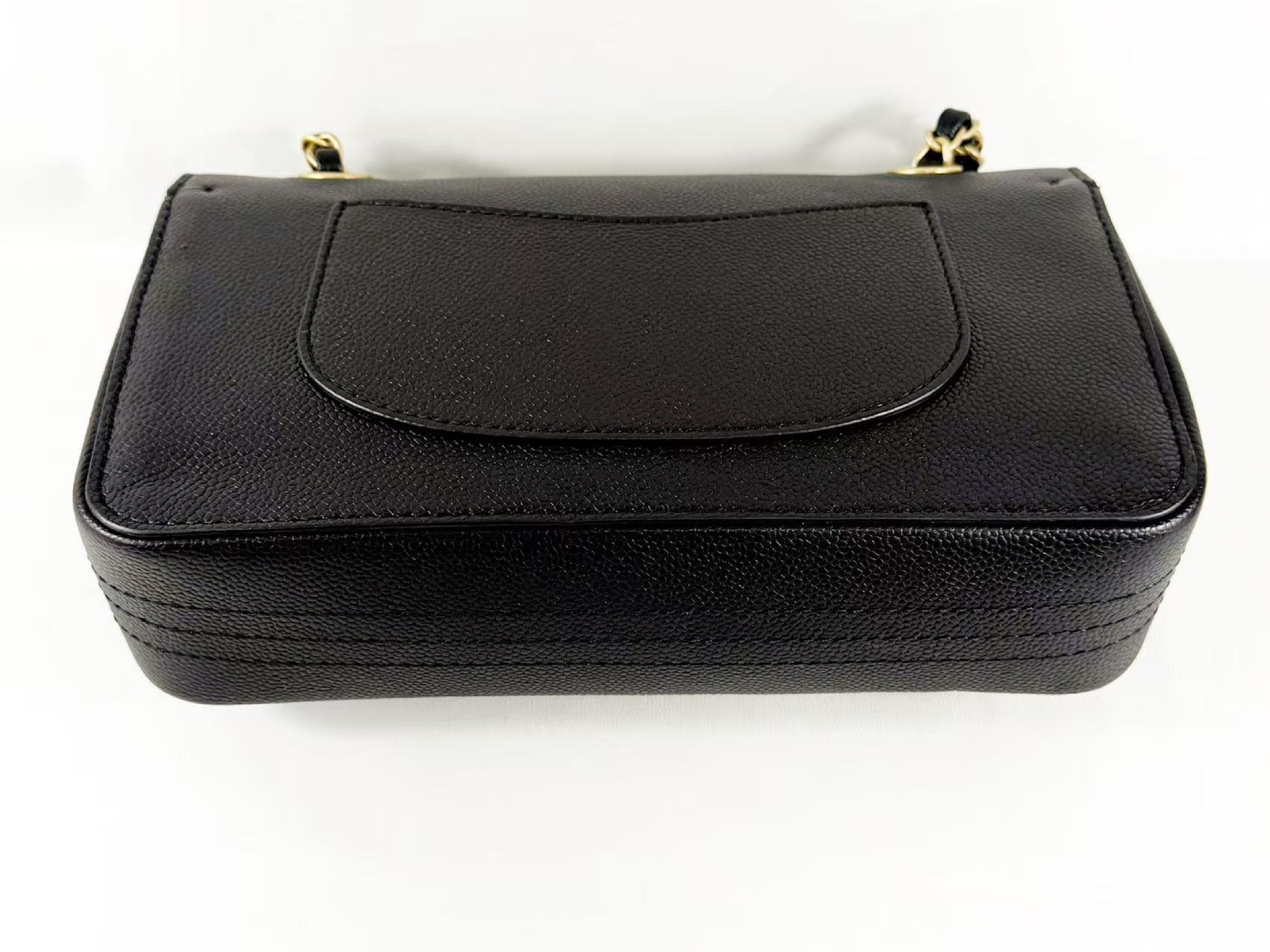 Black Caviar Skin Tanlock Double Flap Shoulder Bag, W25/H15/D6cm (approx.), Serial Number , Vintage Gold Hardware, with Dust Bag and Sticker. (Item No. 23961419) — view 10