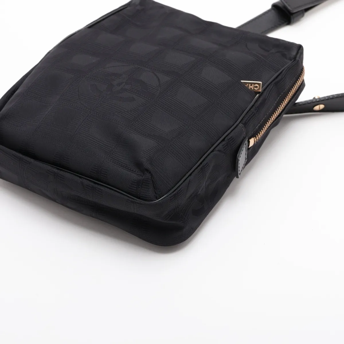 New Travel Line Nylon x Leather Shoulder Bag, Black with Gold Hardware, 7990476 (Serial Number 7) — view 3
