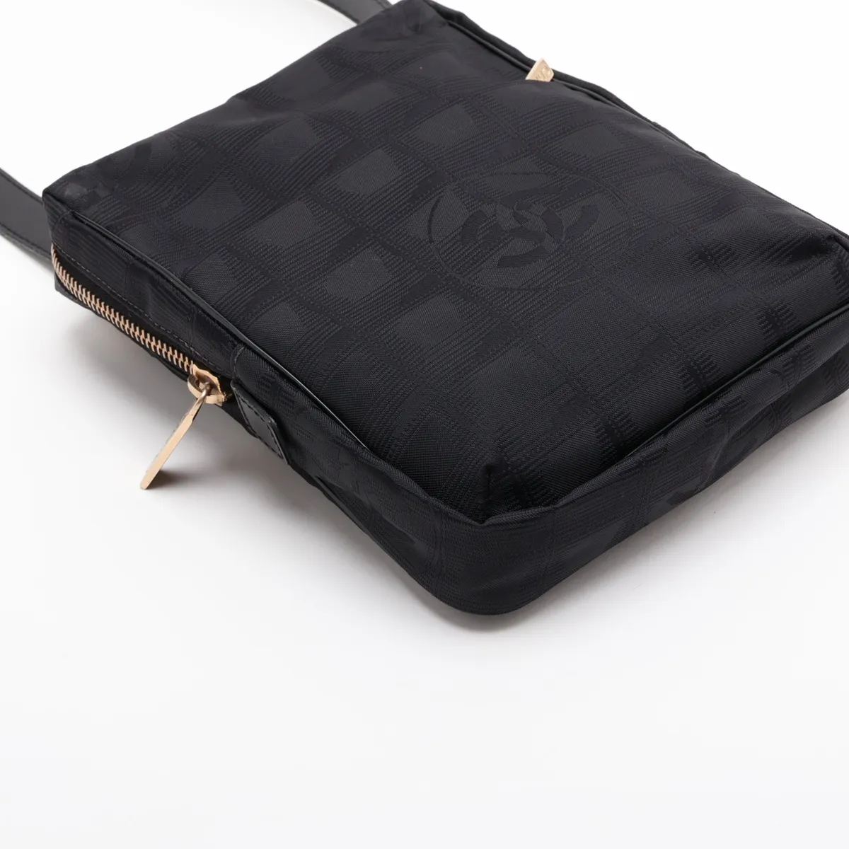 New Travel Line Nylon x Leather Shoulder Bag, Black with Gold Hardware, 7990476 (Serial Number 7) — view 4