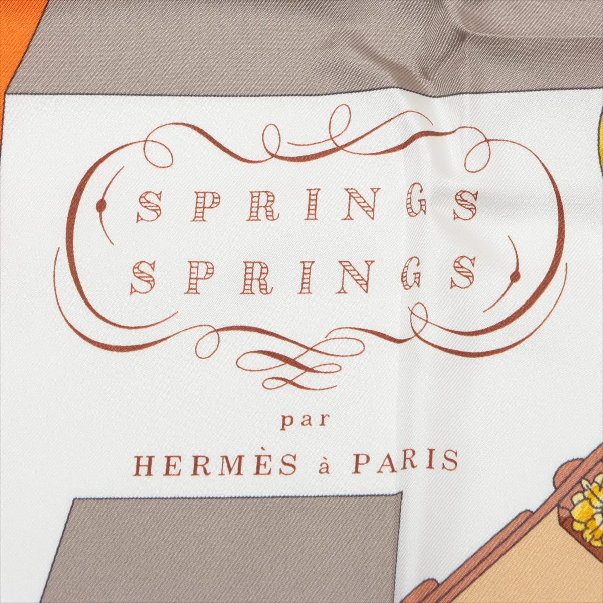 Carre 90 "TOUS EN SELLE" (Everything is in the Saddle) Silk Scarf, Orange. Shows signs of wear, including snags, — view 6