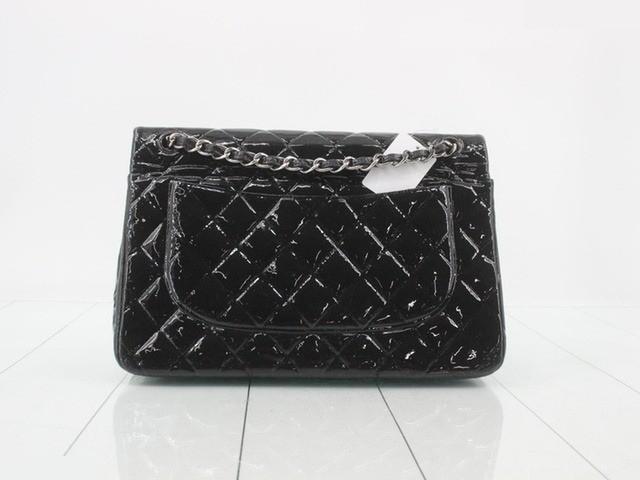 Matelassé bag, black, double flap, double chain shoulder strap, with seal. — view 2