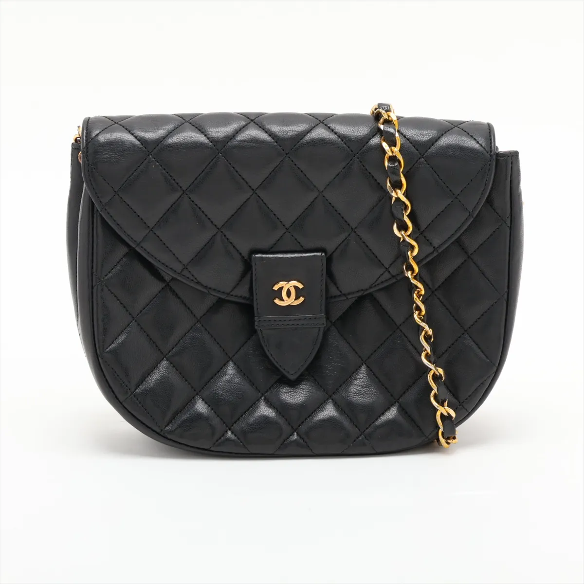 Matelassé Lambskin Chain Shoulder Bag, Push-Lock, Black with Gold Hardware, 0462210 (Serial Number 0)