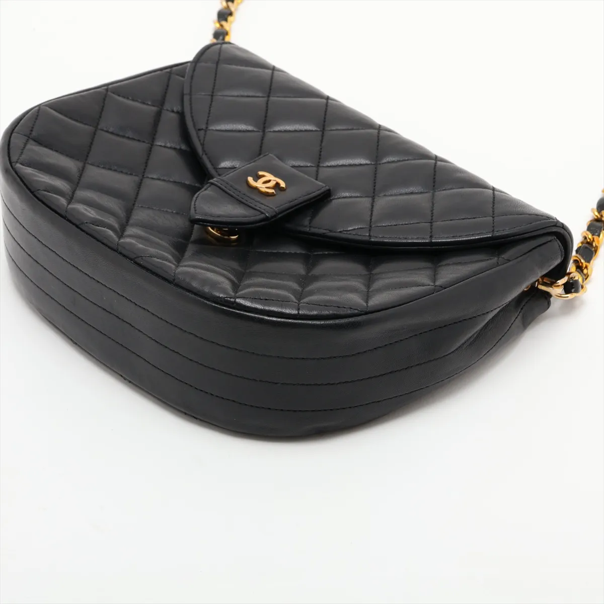 Matelassé Lambskin Chain Shoulder Bag, Push-Lock, Black with Gold Hardware, 0462210 (Serial Number 0) — view 3
