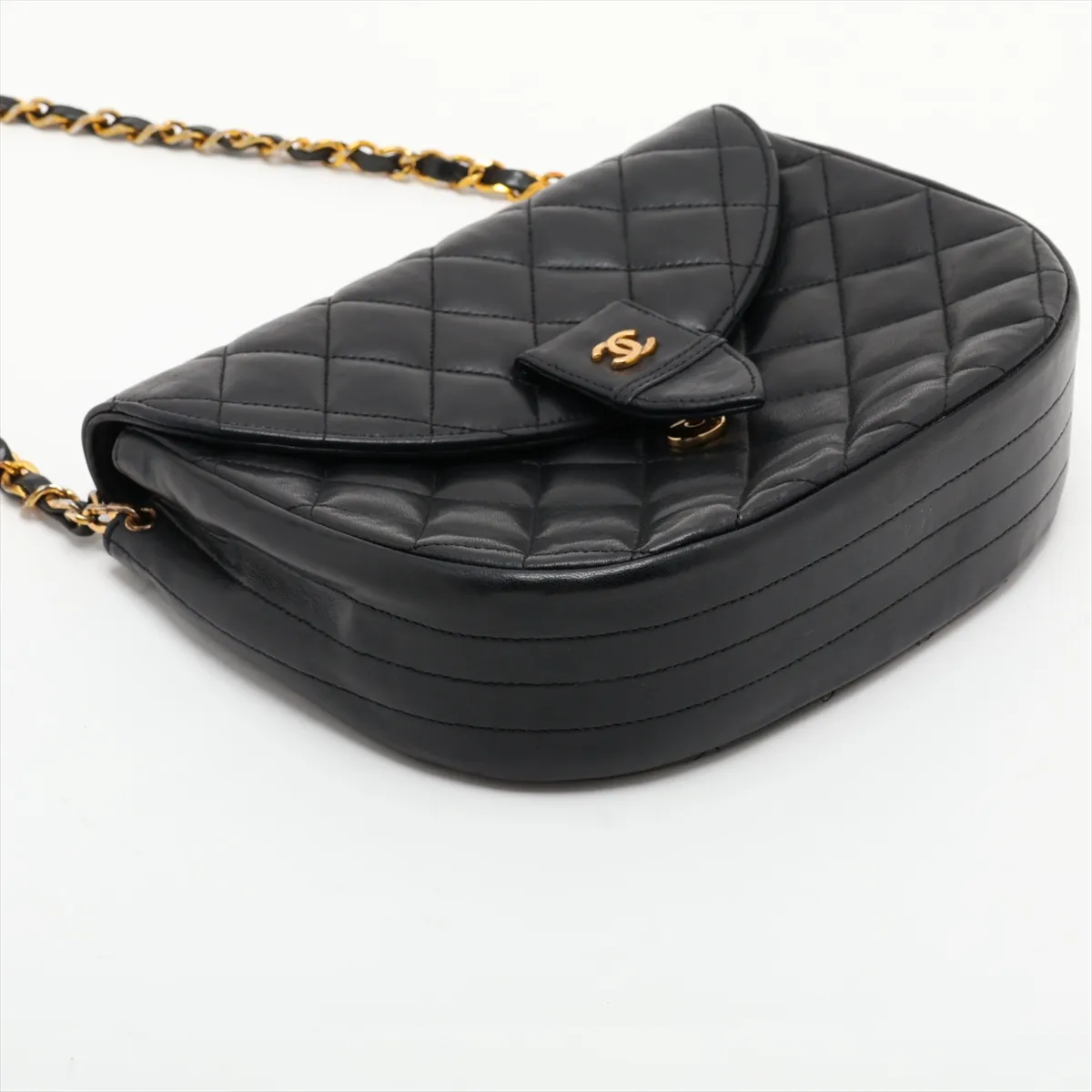 Matelassé Lambskin Chain Shoulder Bag, Push-Lock, Black with Gold Hardware, 0462210 (Serial Number 0) — view 4