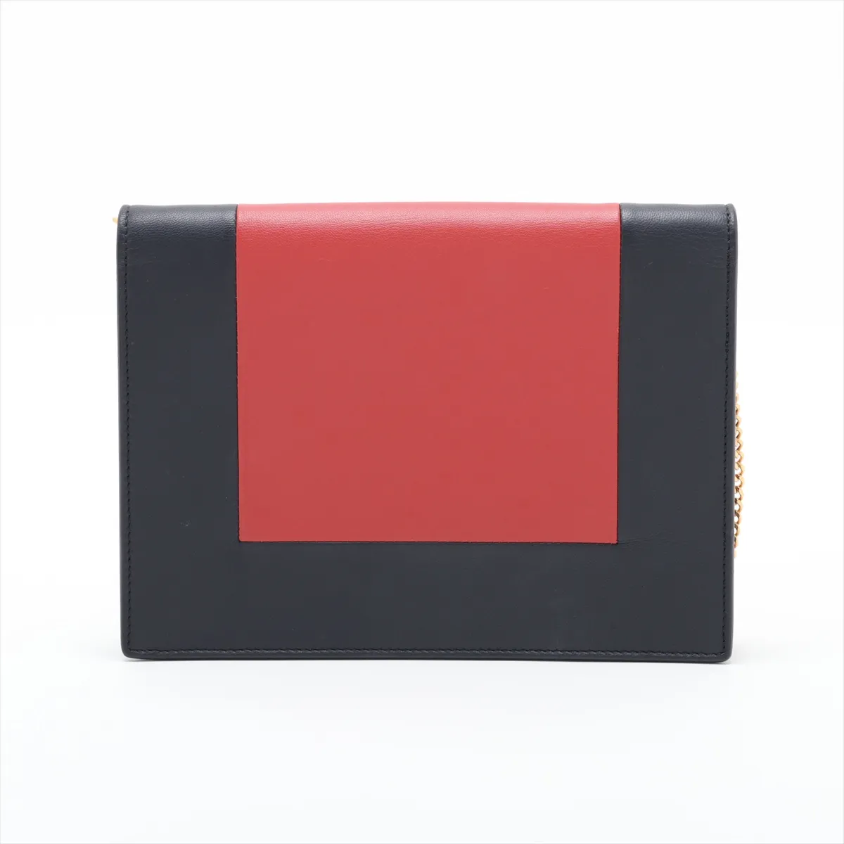 Frame Leather Chain Shoulder Bag, Navy x Red — view 2