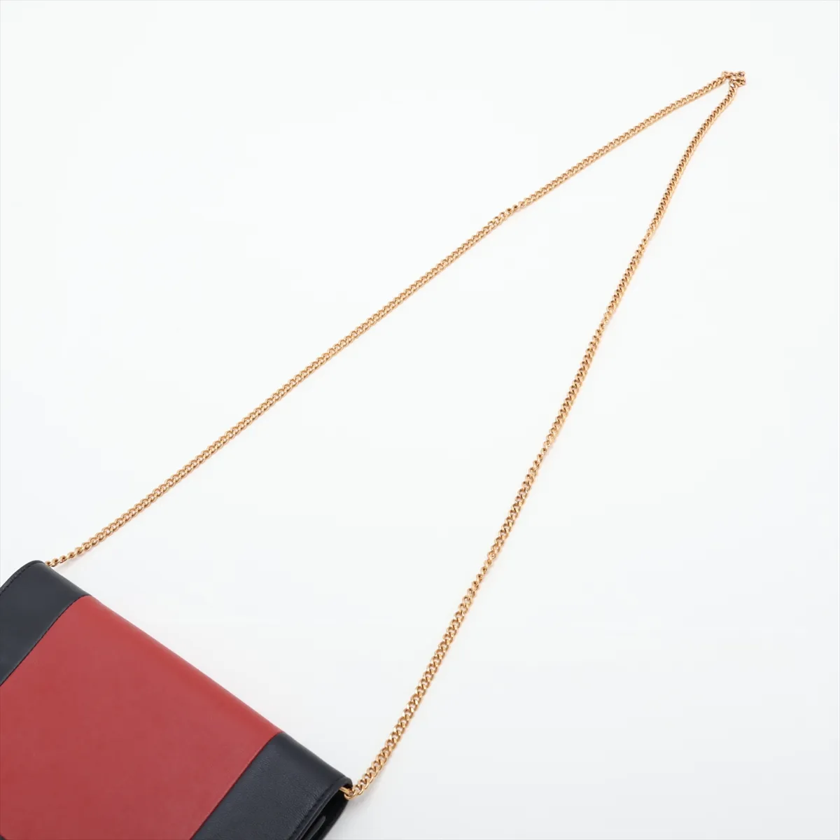 Frame Leather Chain Shoulder Bag, Navy x Red — view 5
