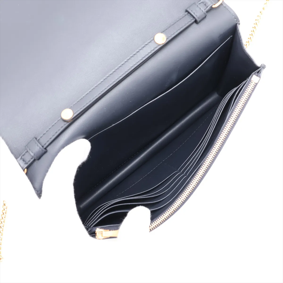 Frame Leather Chain Shoulder Bag, Navy x Red — view 6