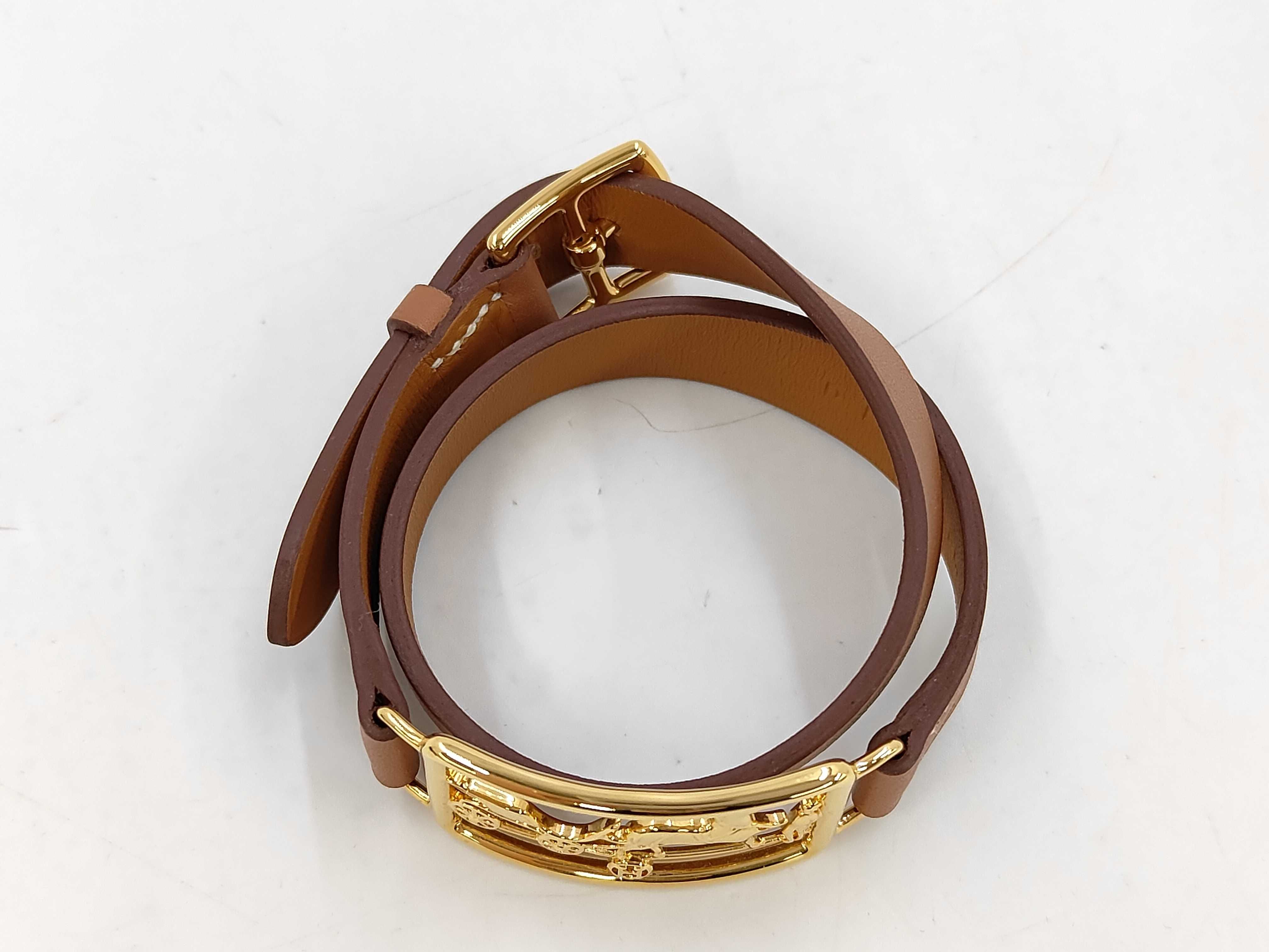Brown Calfskin Bracelet/Bangle with GP Hardware (D Stamp) — view 2
