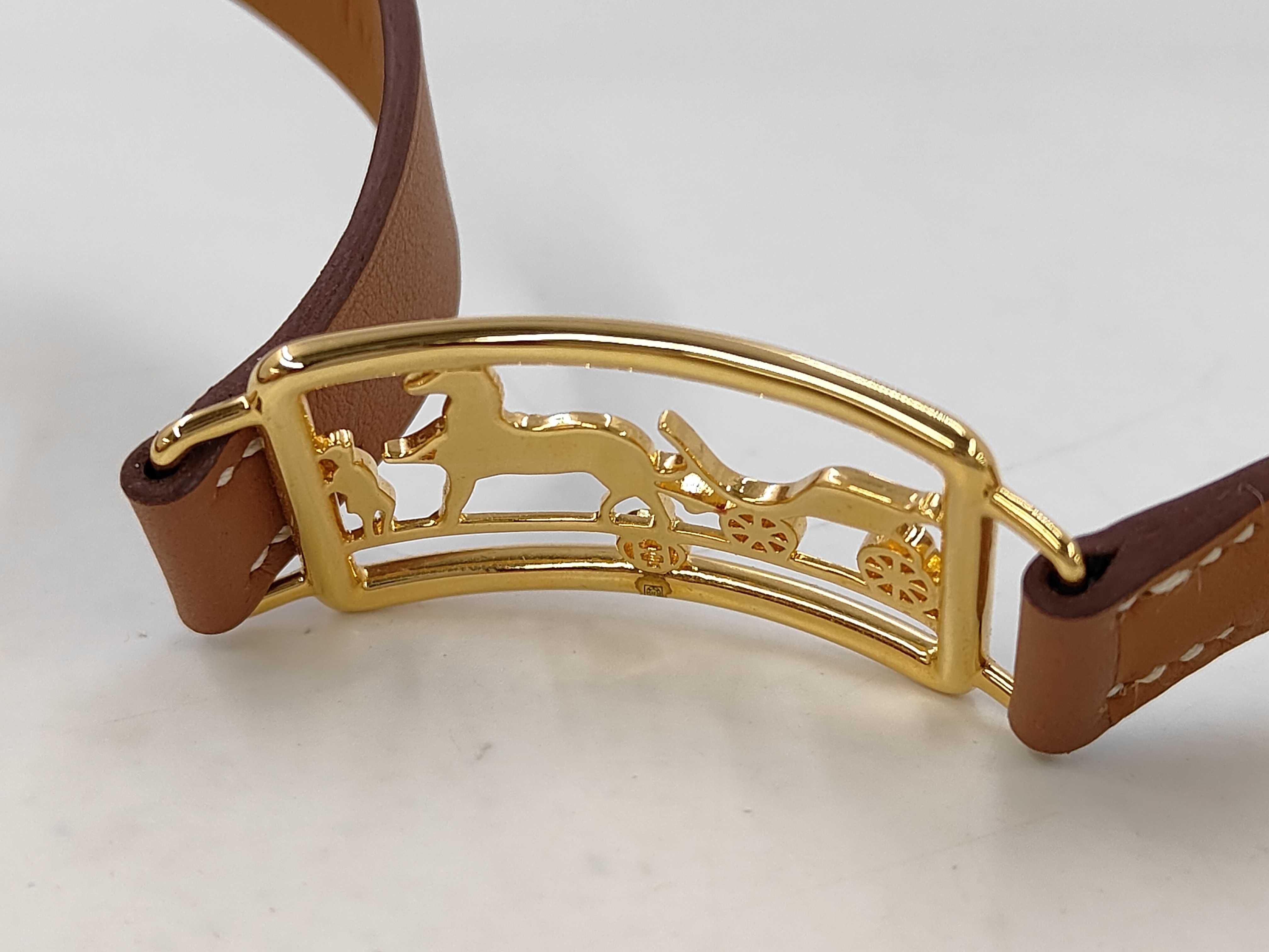 Brown Calfskin Bracelet/Bangle with GP Hardware (D Stamp) — view 3