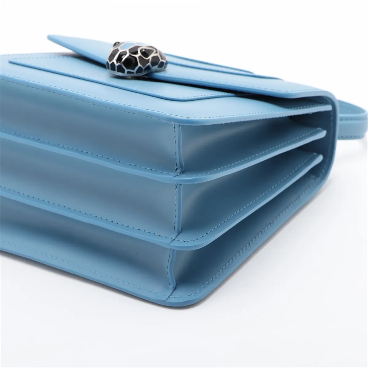 Serpenti Forever Leather 2-Way Handbag, Blue, with Mirror — view 3