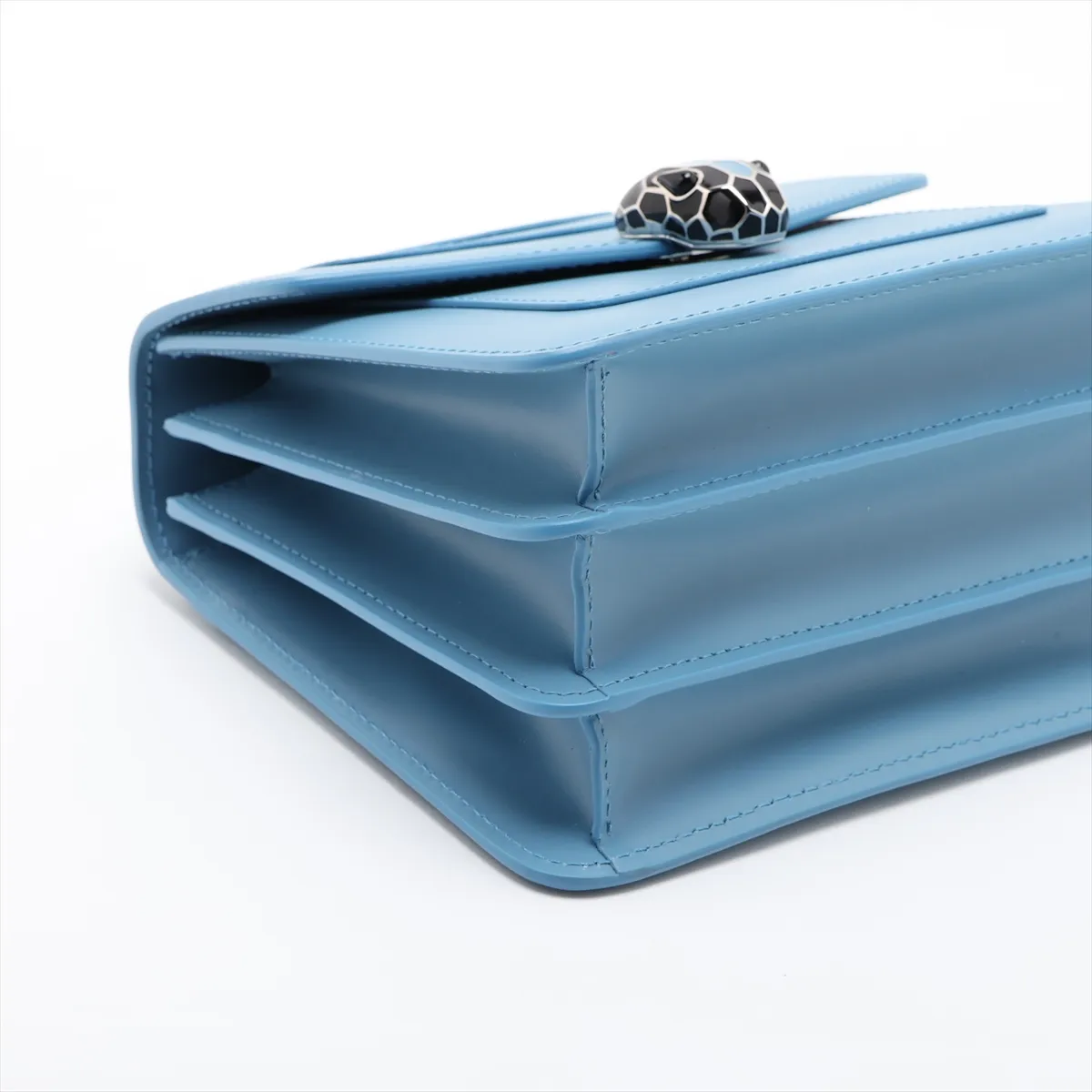 Serpenti Forever Leather 2-Way Handbag, Blue, with Mirror — view 4