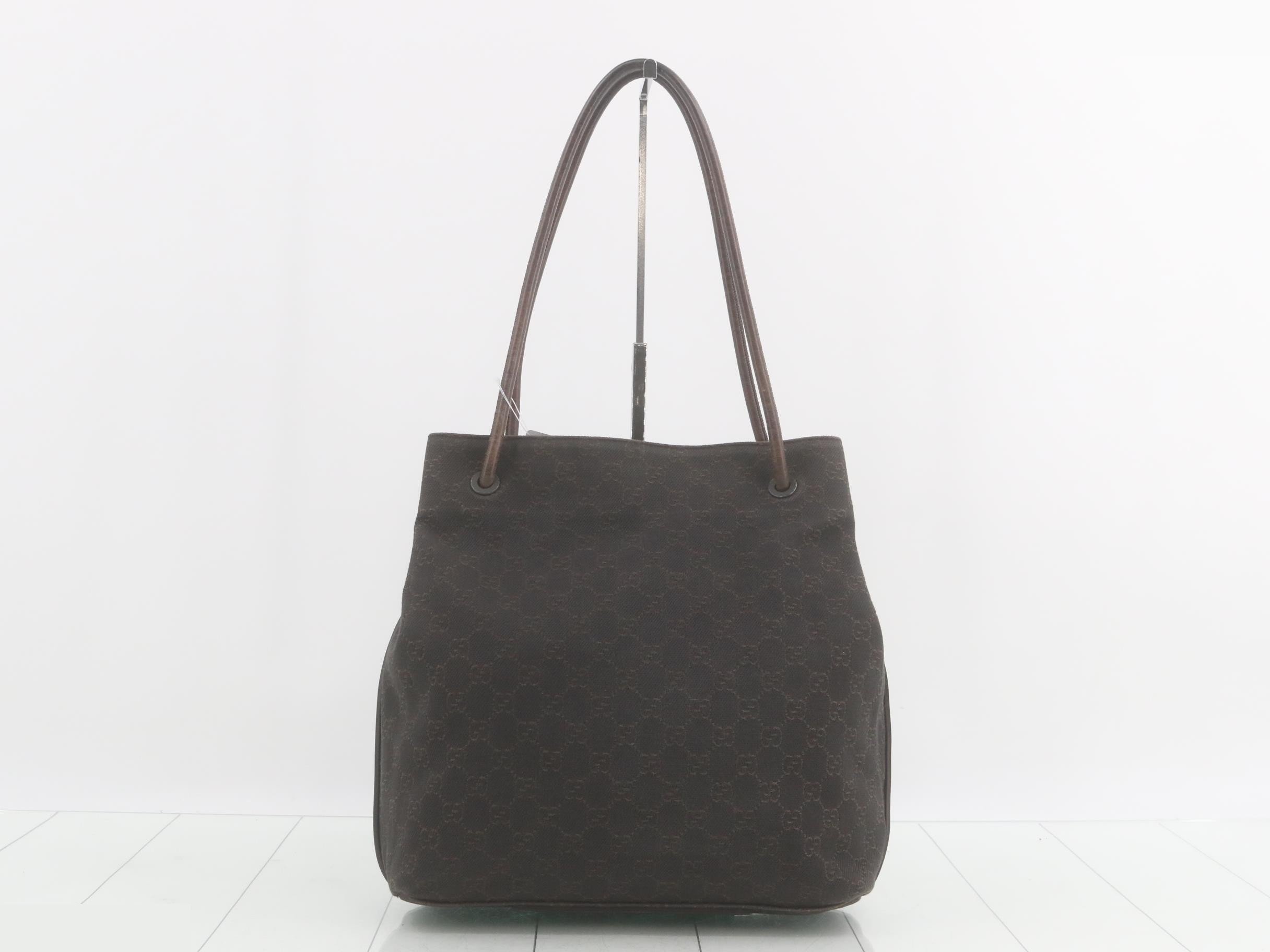 101341 GG Canvas Tote Bag, Dark Brown Leather — view 2