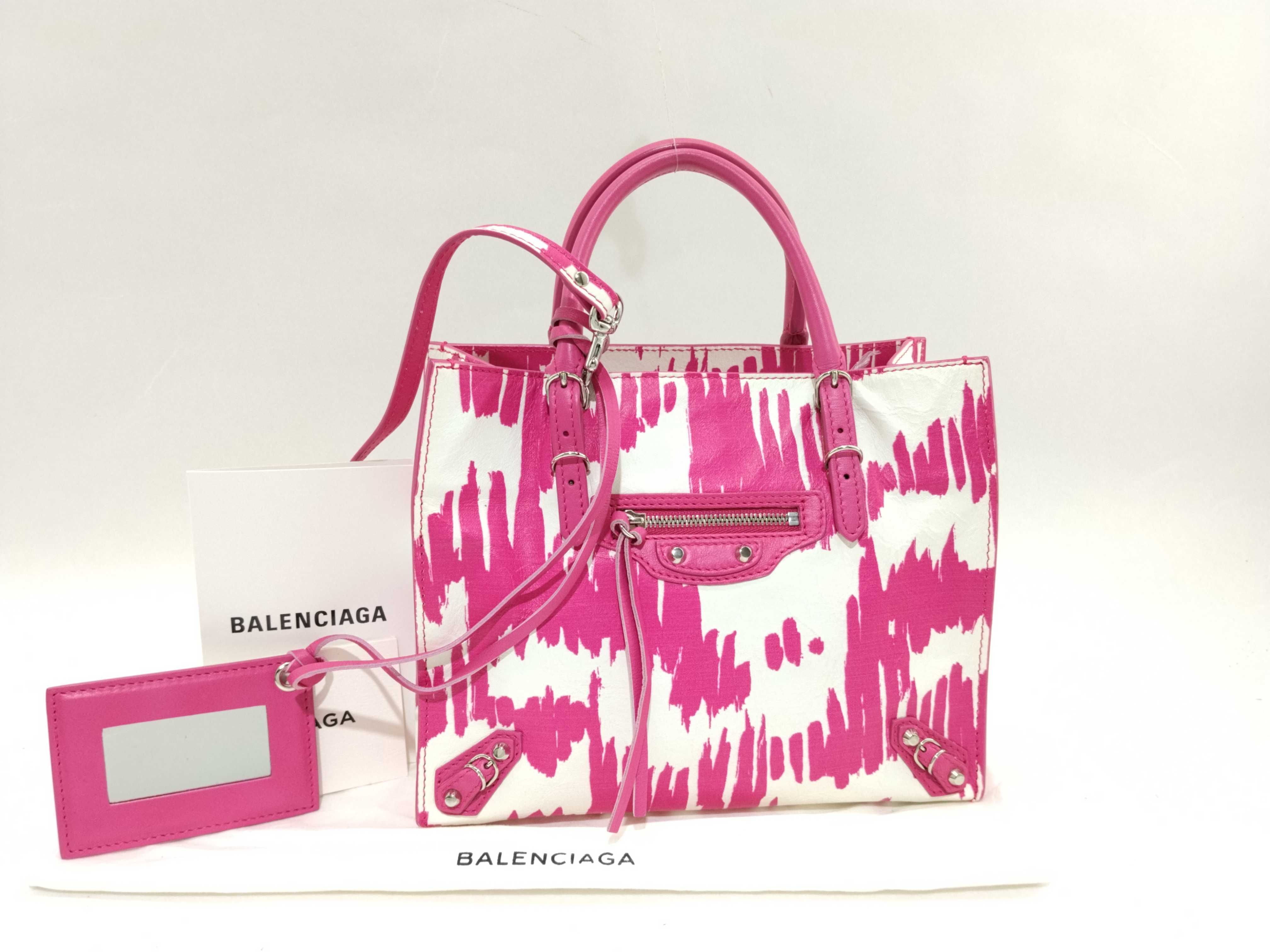 Mini Paper 2-Way Handbag, Pink x White, 338585 *Minor corner wear and stains.