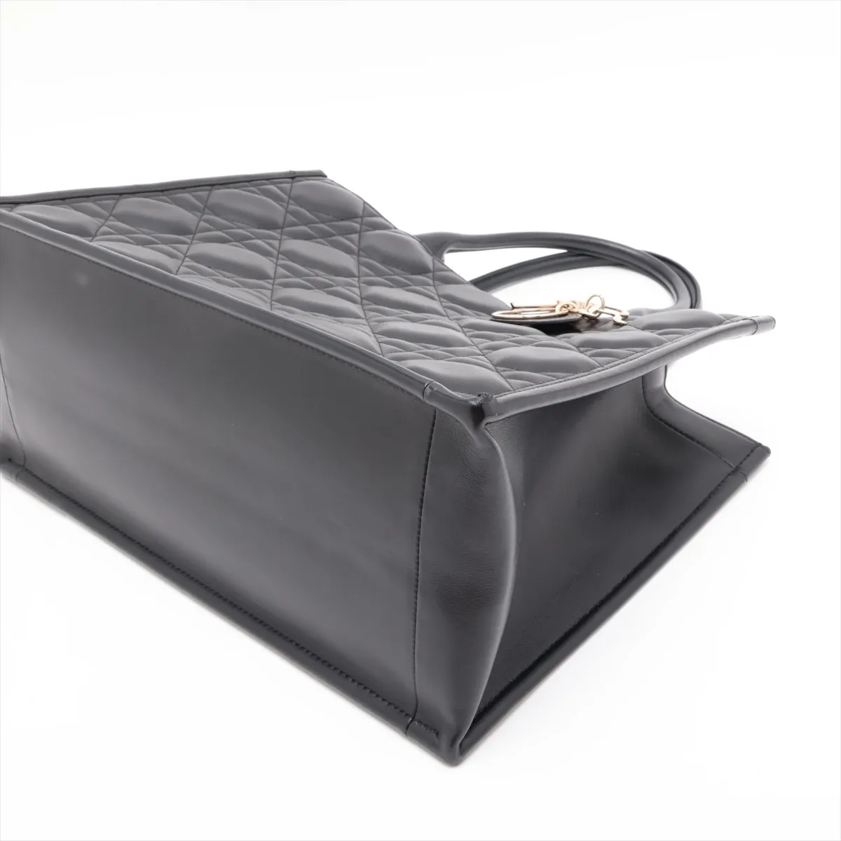 Macro Cannage Book Tote Medium Leather Tote Bag, Black — view 3