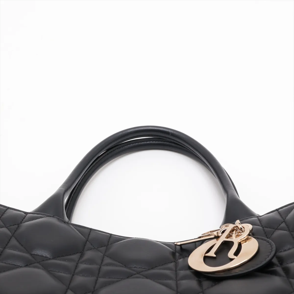 Macro Cannage Book Tote Medium Leather Tote Bag, Black — view 6