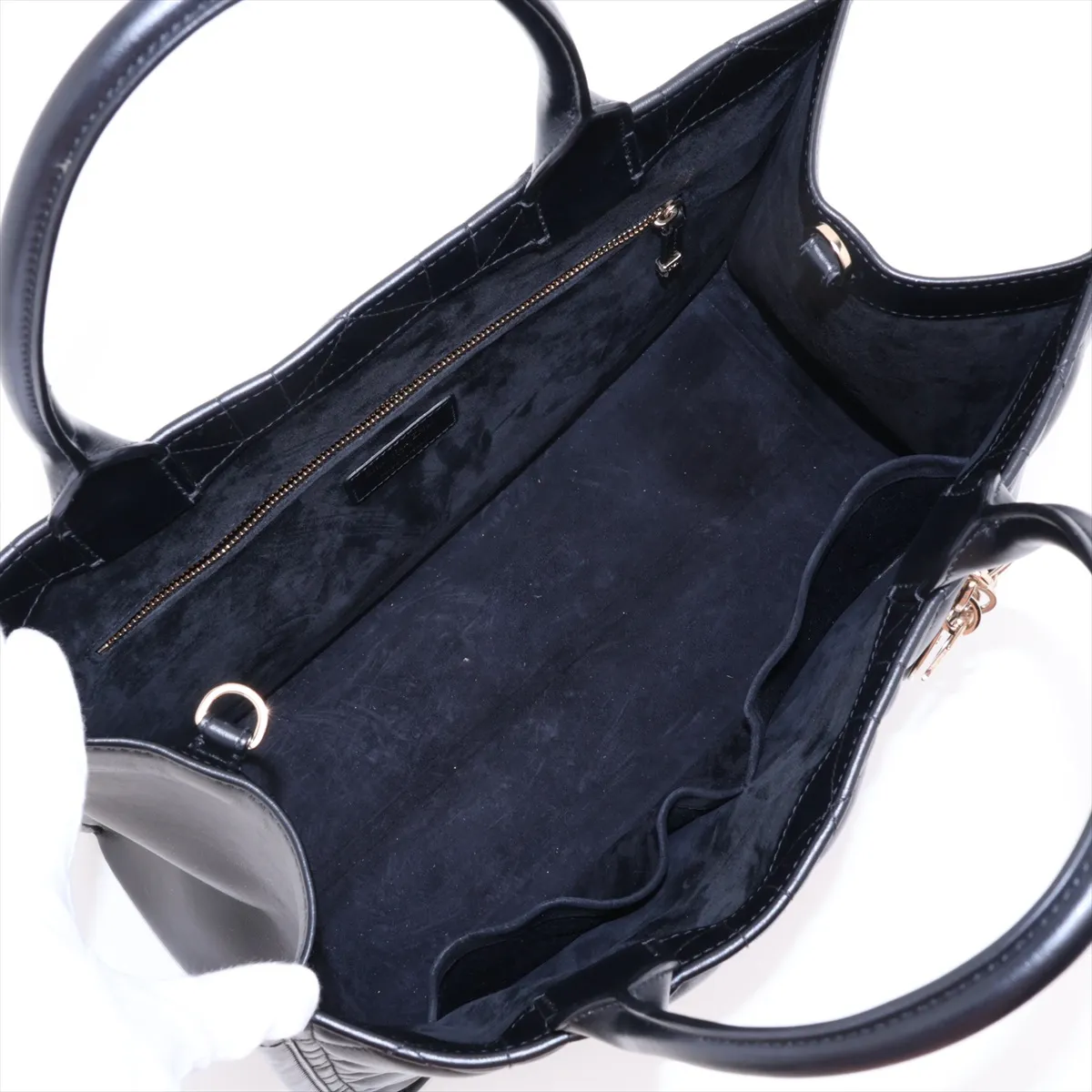 Macro Cannage Book Tote Medium Leather Tote Bag, Black — view 8