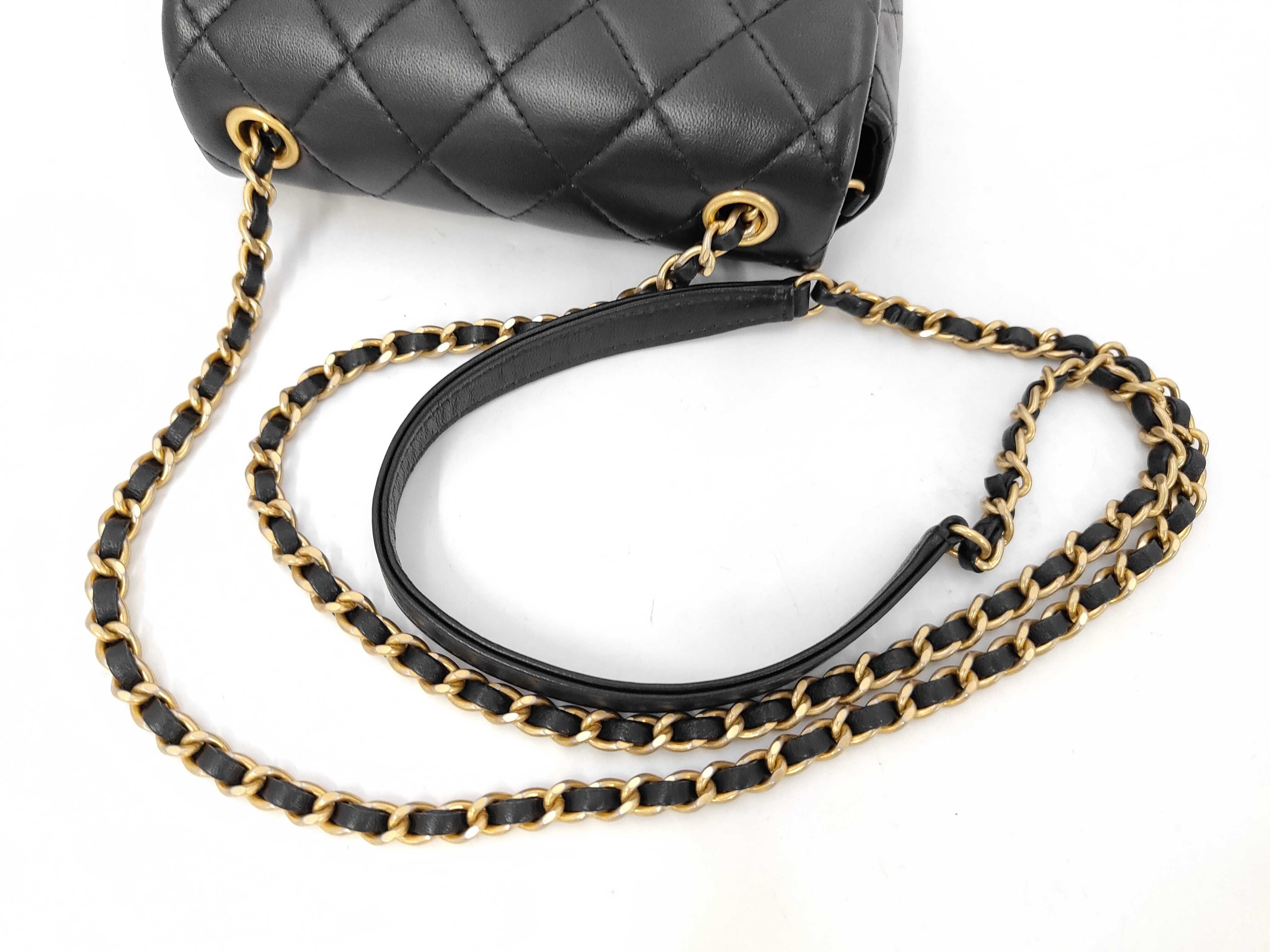Mini Matelassé Lambskin Chain Bag with Rhinestones, Black, Gold Hardware, Shoulder Bag — view 5
