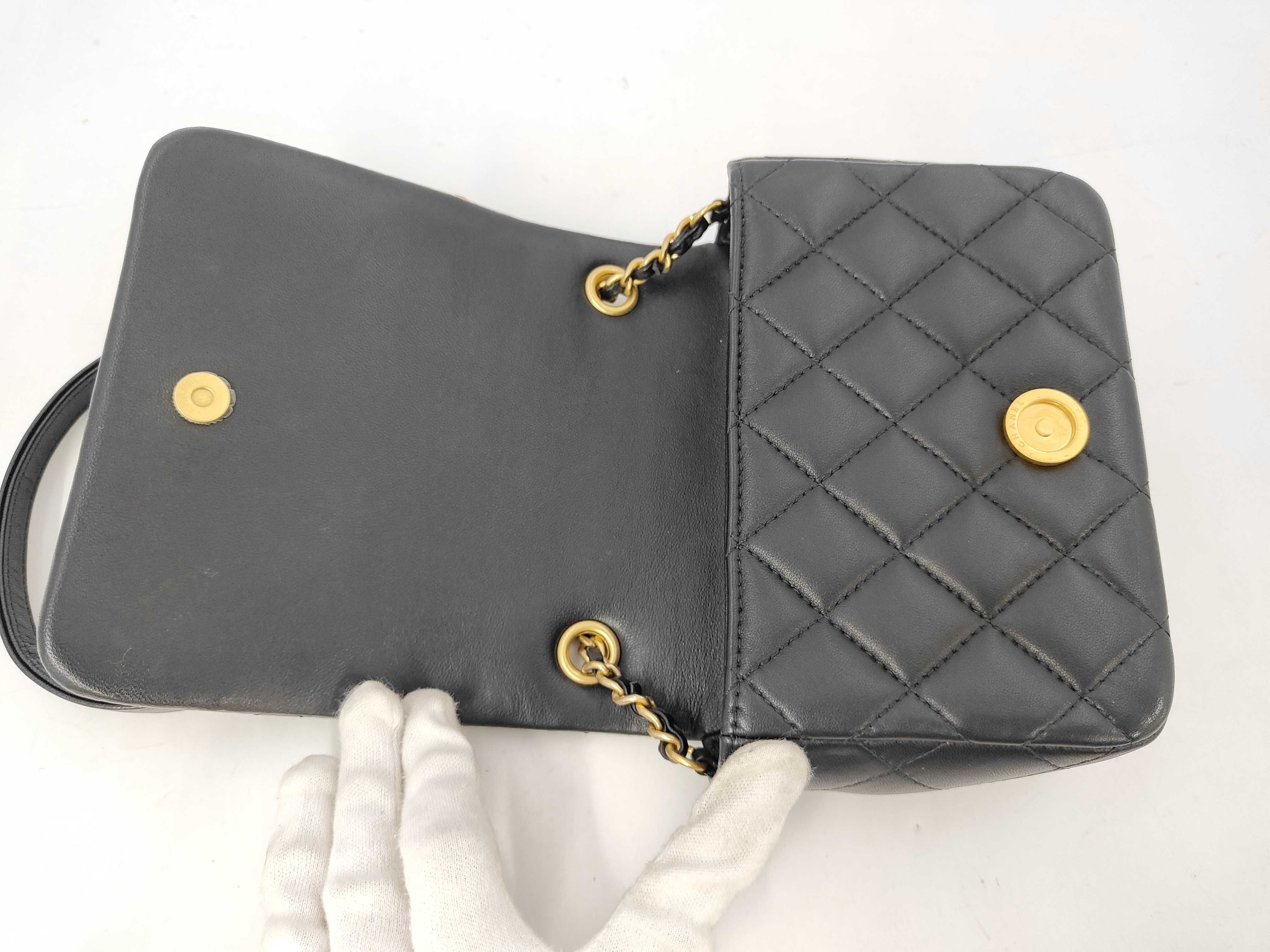 Mini Matelassé Lambskin Chain Bag with Rhinestones, Black, Gold Hardware, Shoulder Bag — view 10