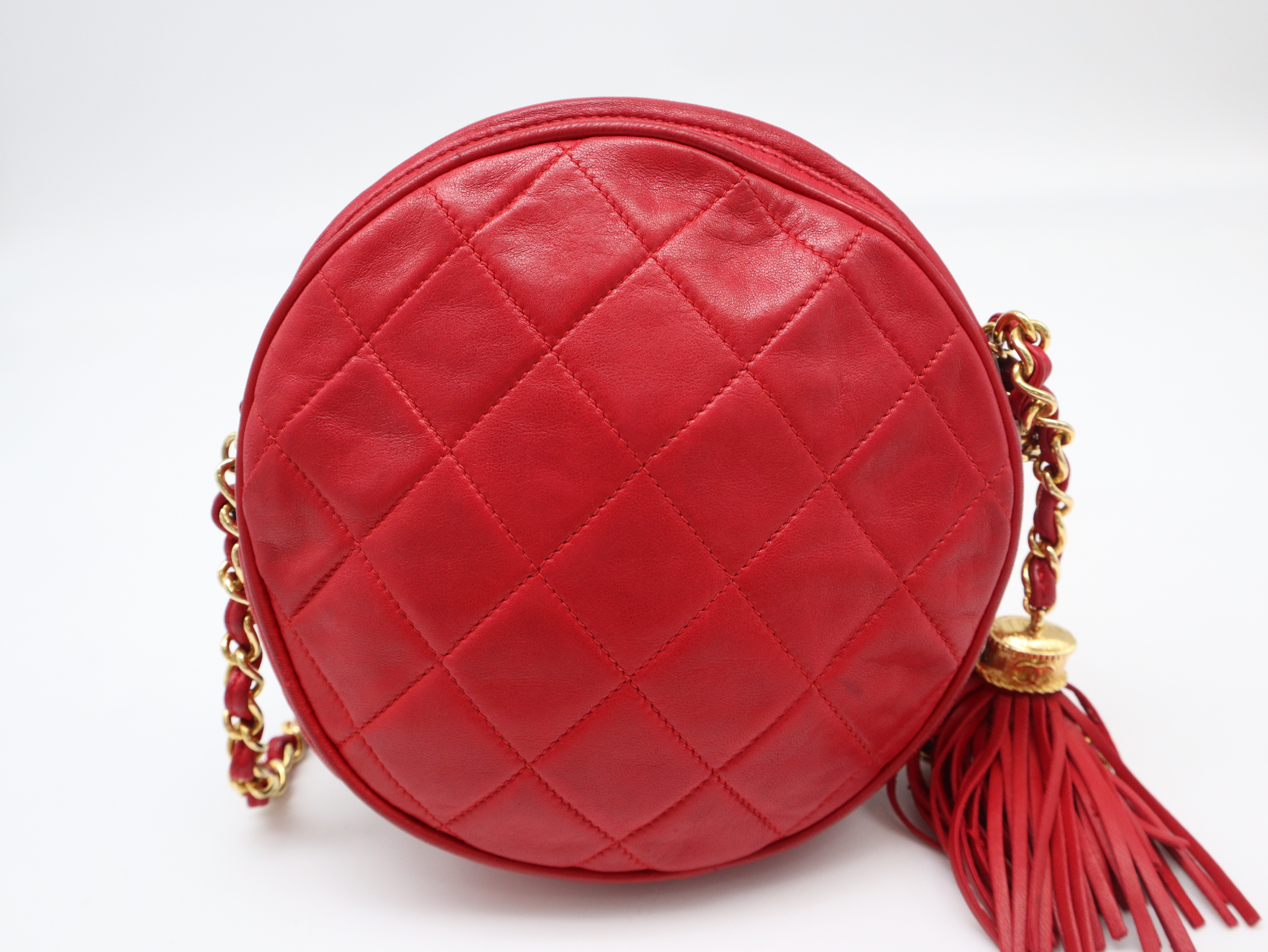 Lambskin Matelassé Shoulder Bag with Gold Hardware, Red, Seal 405569 — view 2