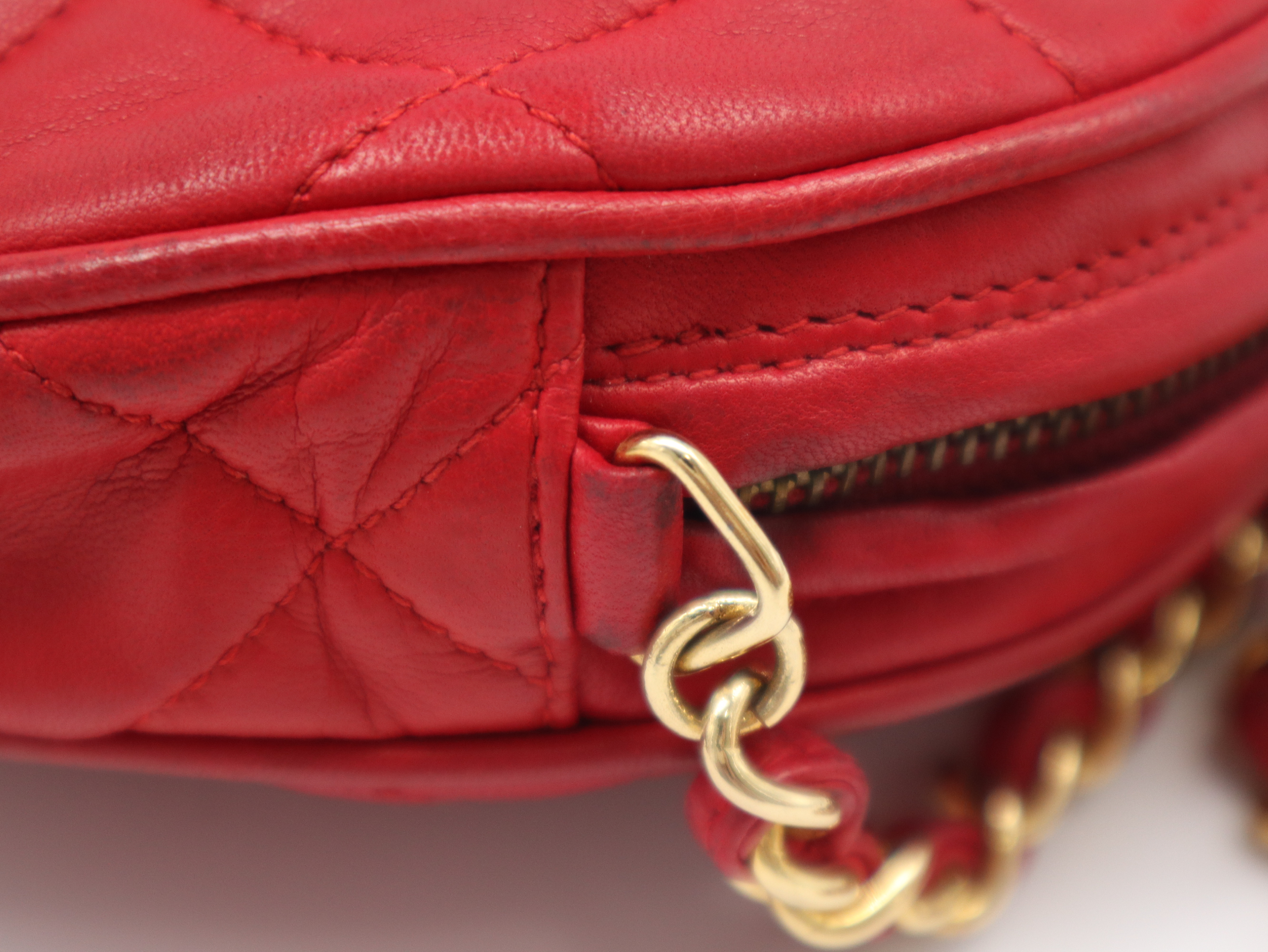 Lambskin Matelassé Shoulder Bag with Gold Hardware, Red, Seal 405569 — view 7