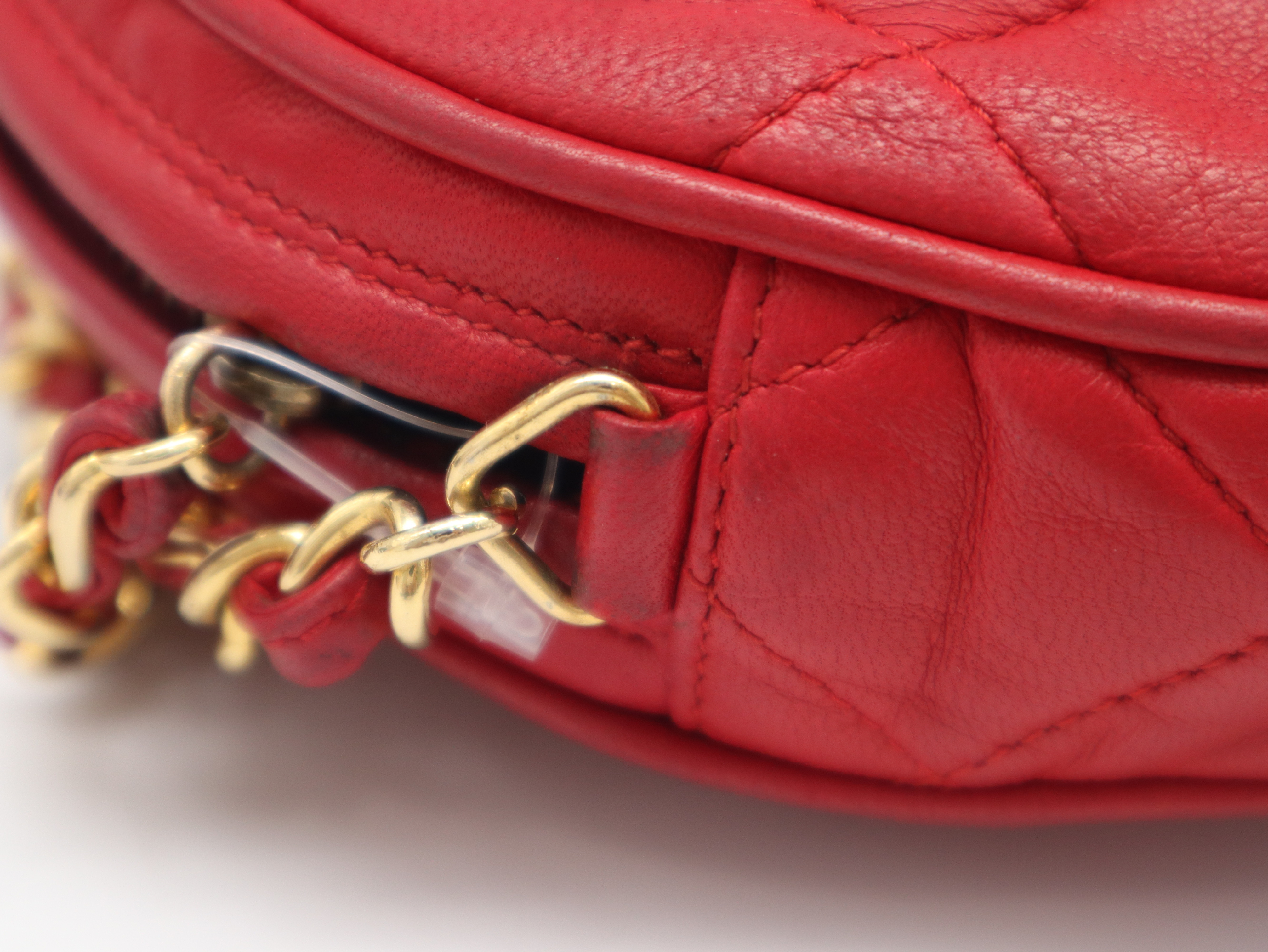 Lambskin Matelassé Shoulder Bag with Gold Hardware, Red, Seal 405569 — view 8
