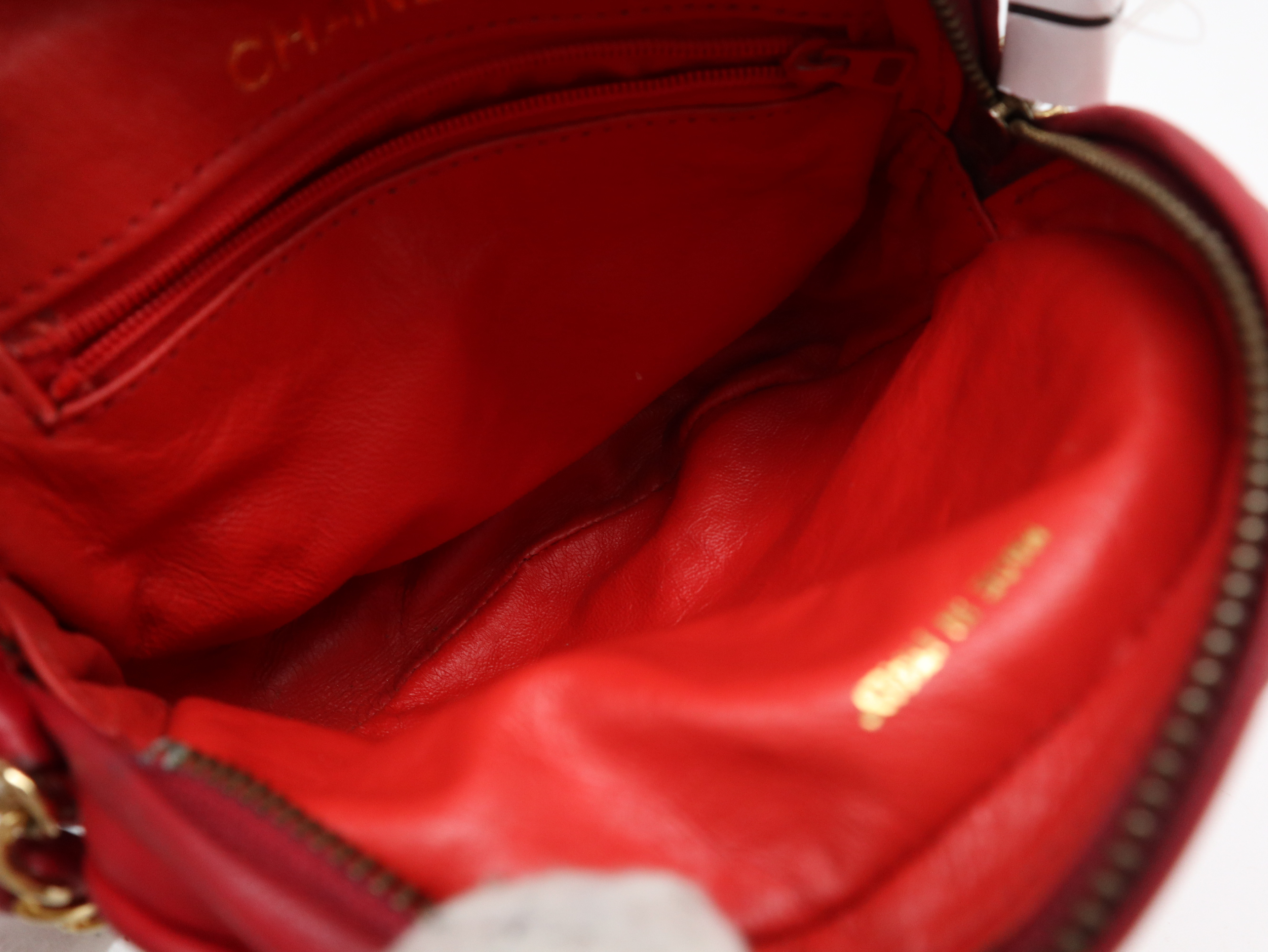 Lambskin Matelassé Shoulder Bag with Gold Hardware, Red, Seal 405569 — view 10