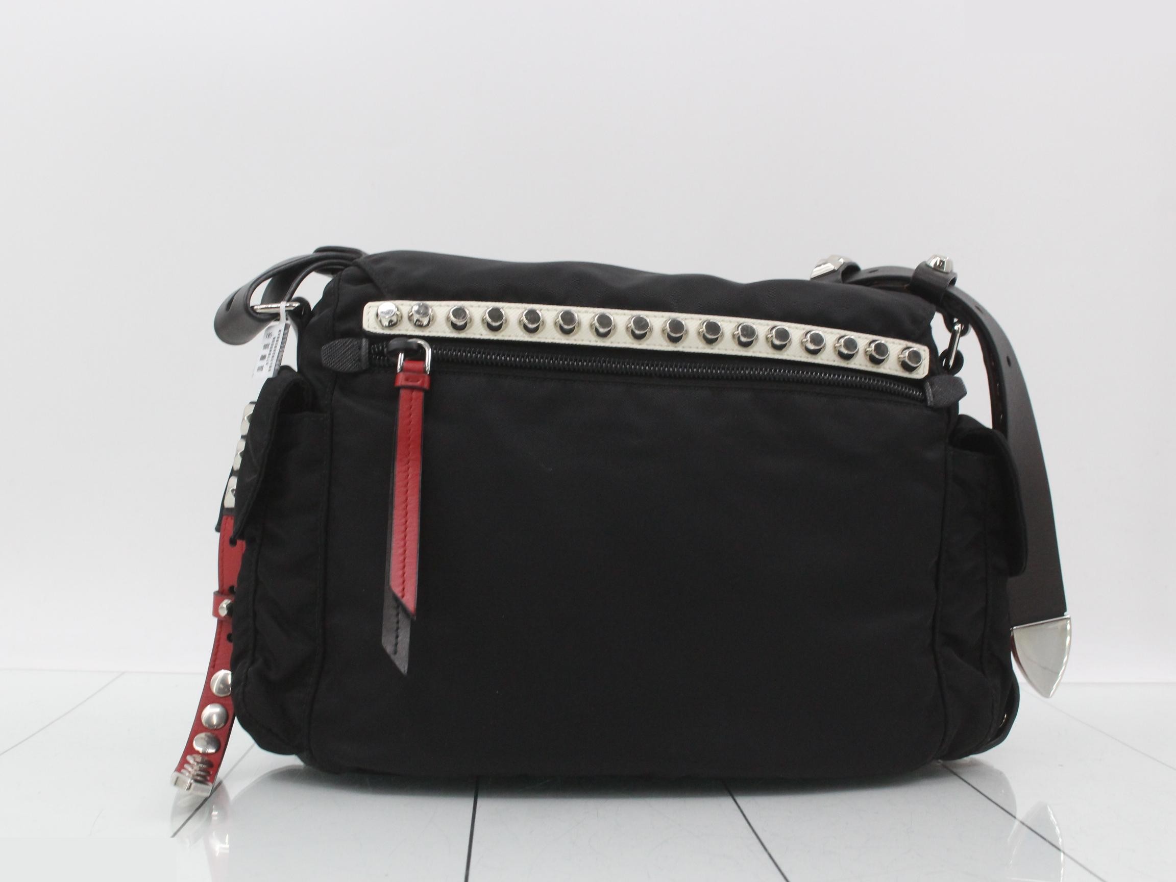 Nylon studded triangular plate shoulder bag — view 2