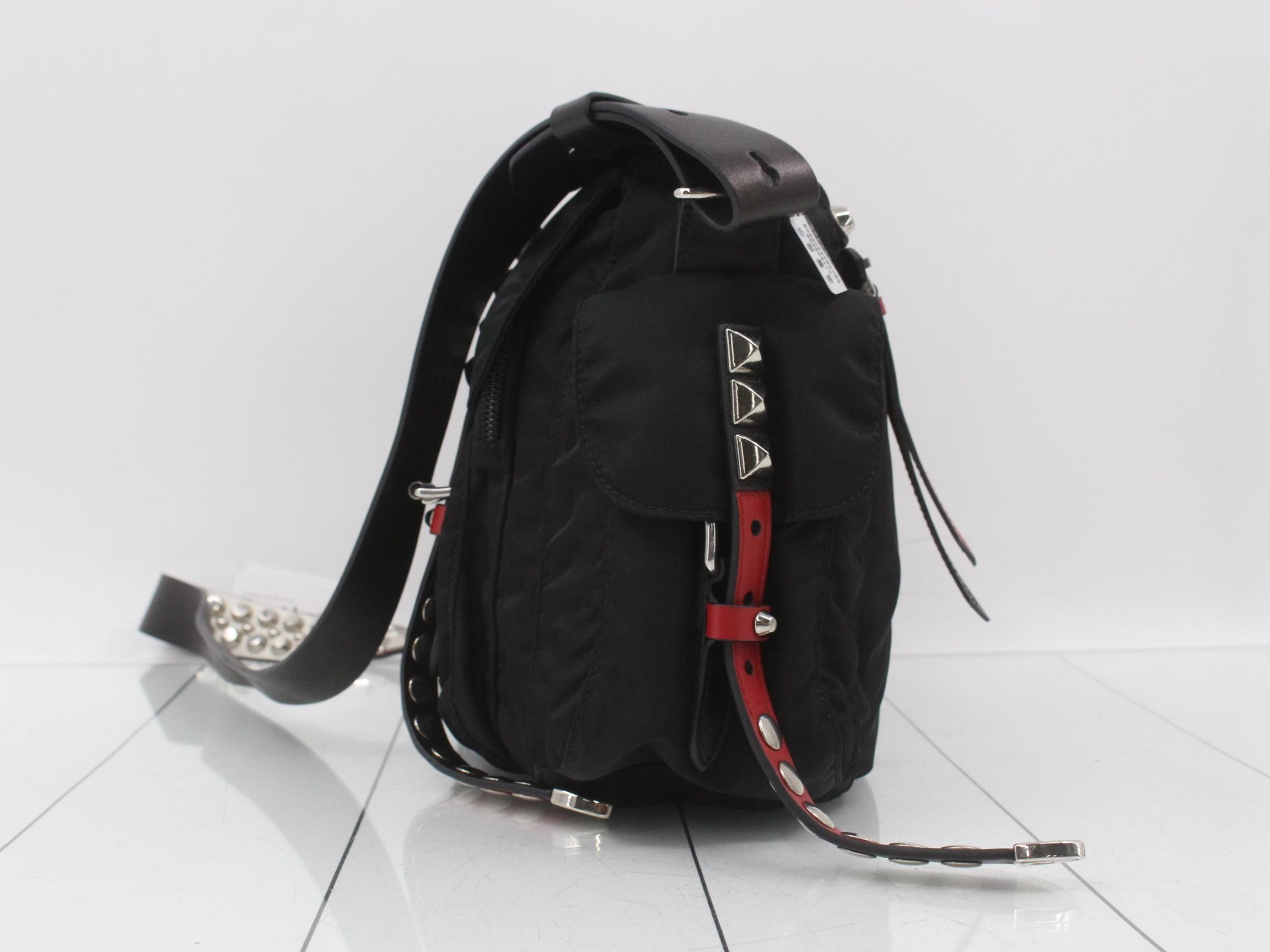 Nylon studded triangular plate shoulder bag — view 3