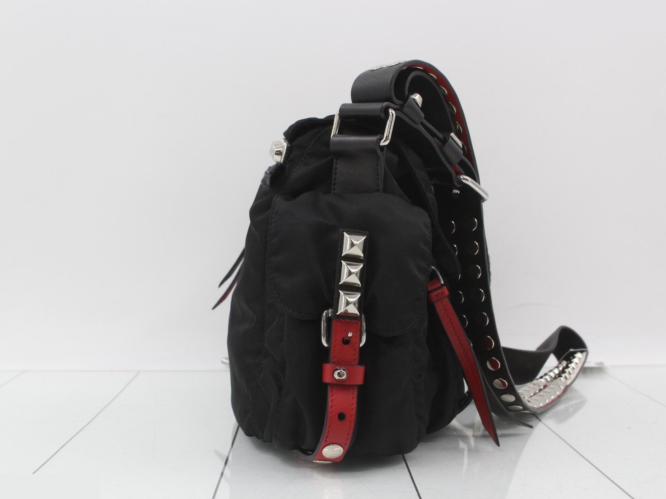 Nylon studded triangular plate shoulder bag — view 4