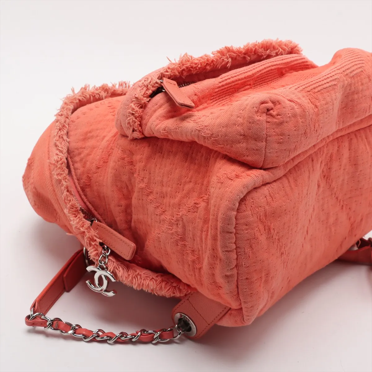 Coco Mark Canvas Chain Backpack, Orange, Silver Hardware, 27553861, Serial Number 27 — view 4