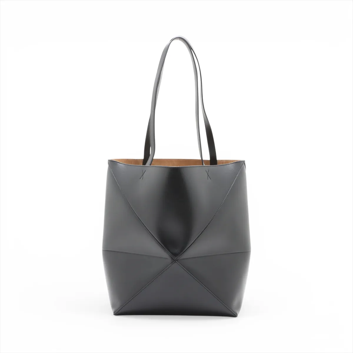 Puzzlefold Medium Leather Tote Bag, Black, C-mark — view 2