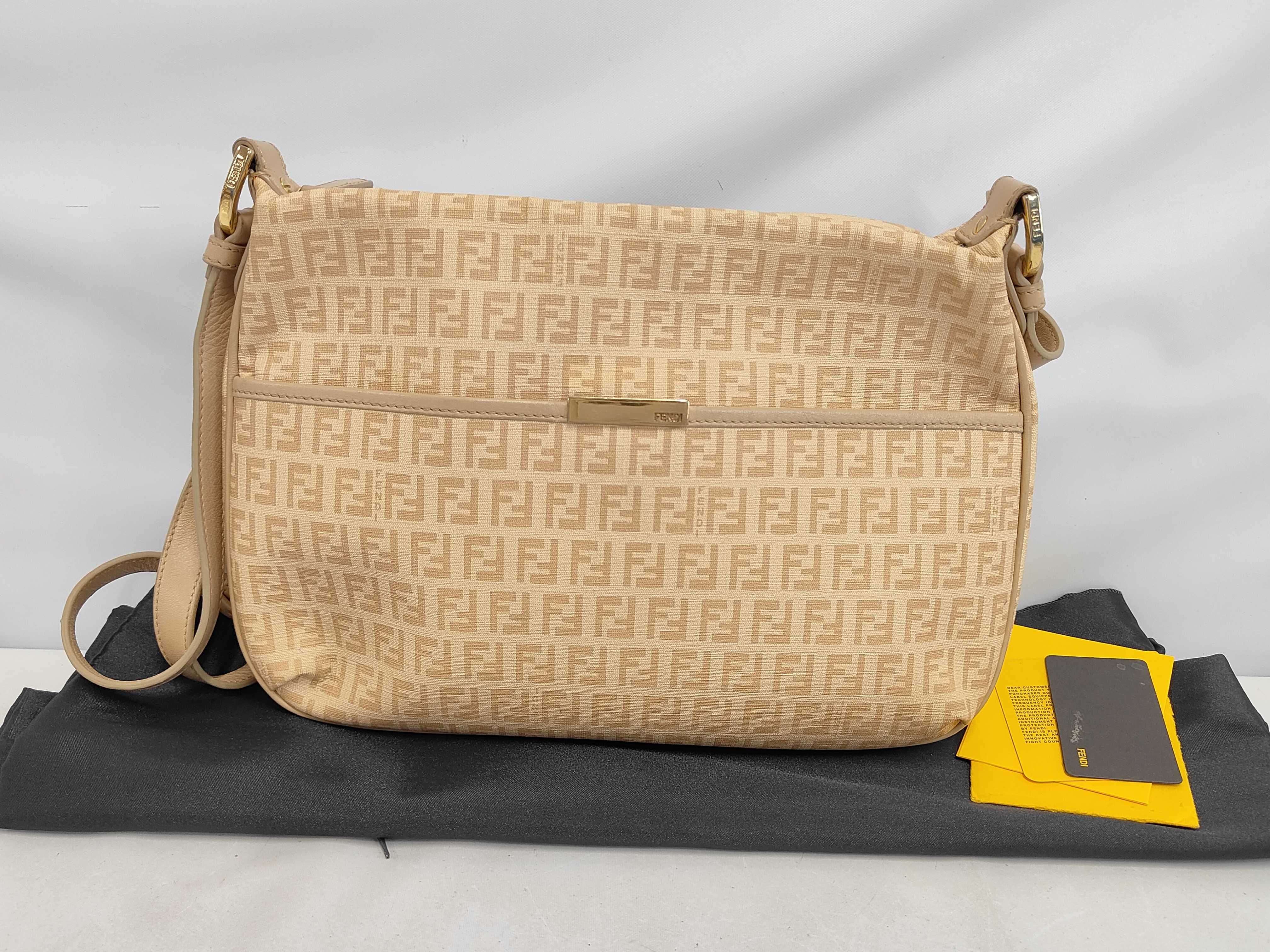 Zucchino Shoulder Bag, Sacoche, Front Pocket, Leather & PVC, Beige Shoulder Bag