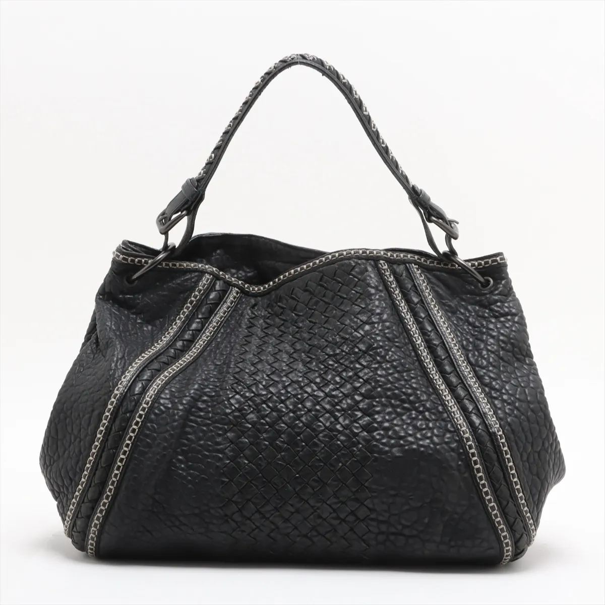 Intrecciato Leather Shoulder Bag, Black — view 2