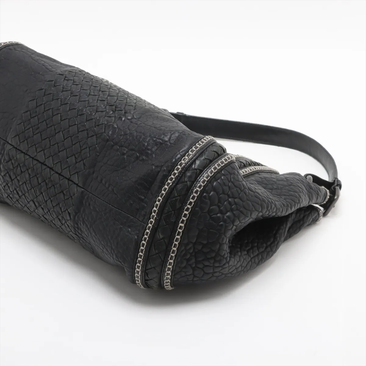 Intrecciato Leather Shoulder Bag, Black — view 3