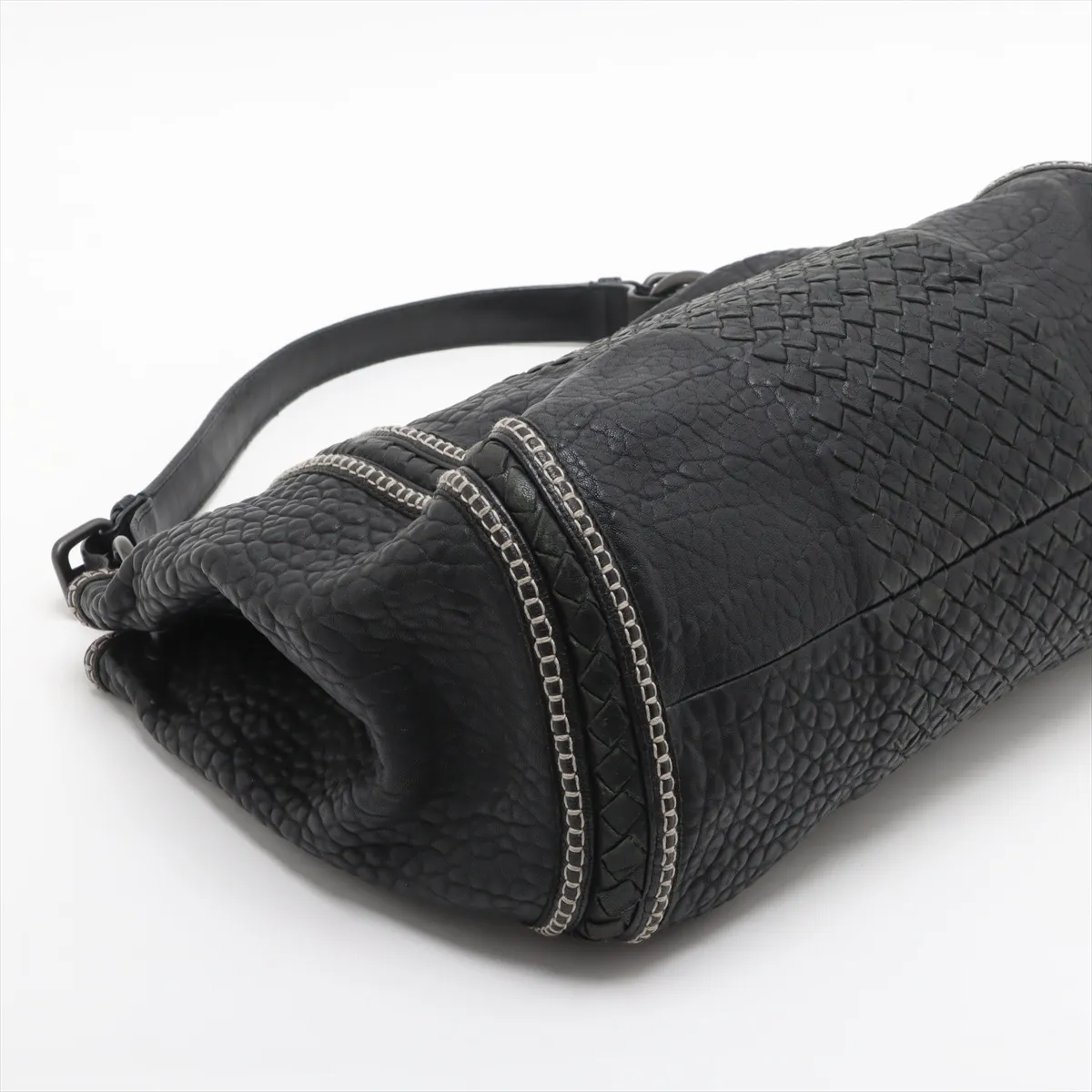 Intrecciato Leather Shoulder Bag, Black — view 4