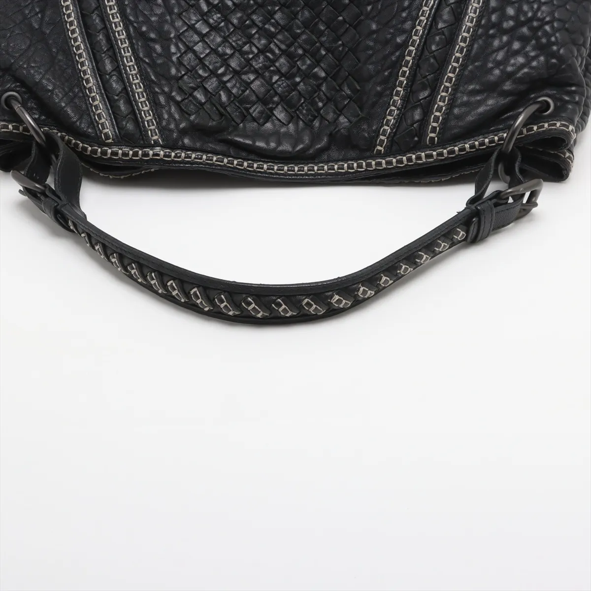 Intrecciato Leather Shoulder Bag, Black — view 5