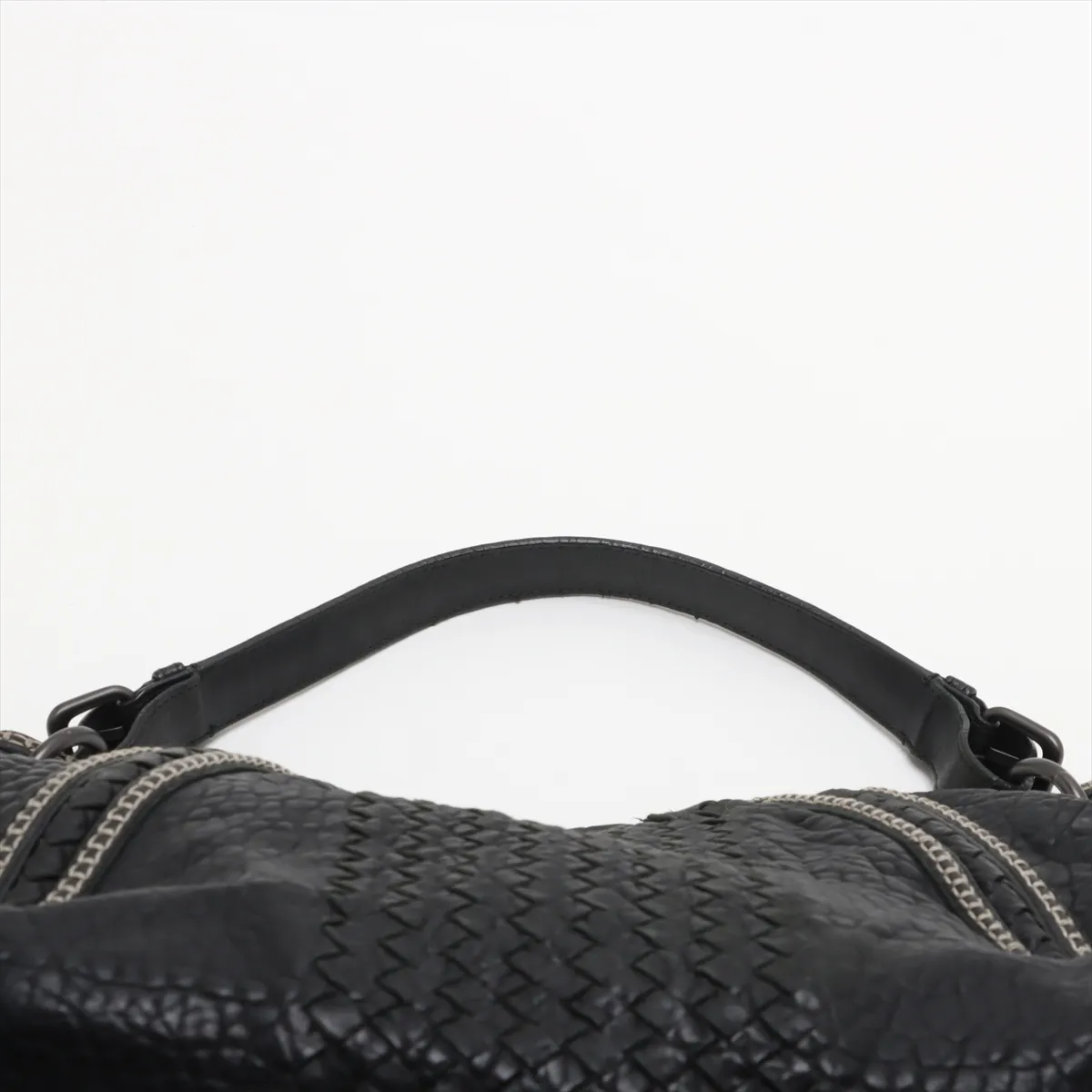 Intrecciato Leather Shoulder Bag, Black — view 6