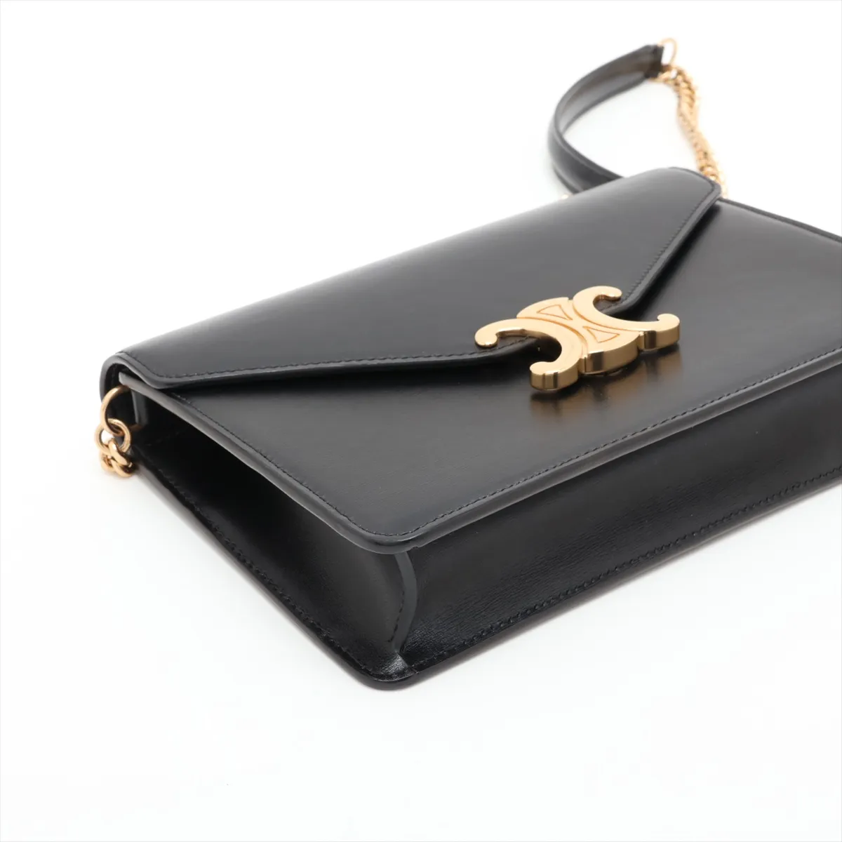Triomphe Margot Leather Chain Shoulder Bag, Black — view 4