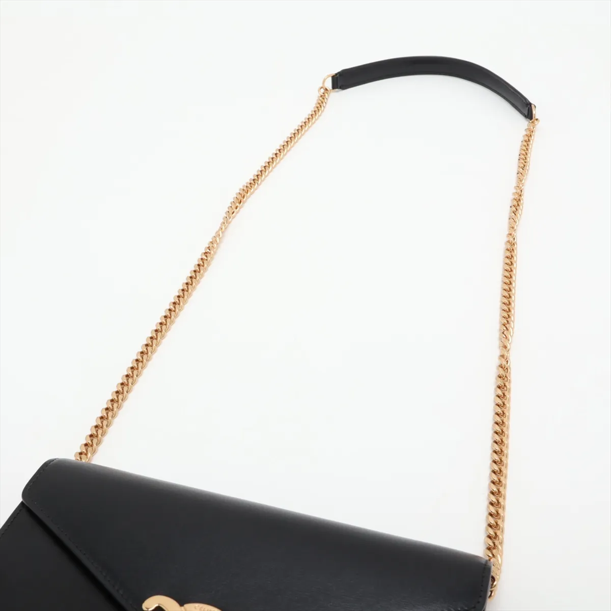 Triomphe Margot Leather Chain Shoulder Bag, Black — view 5